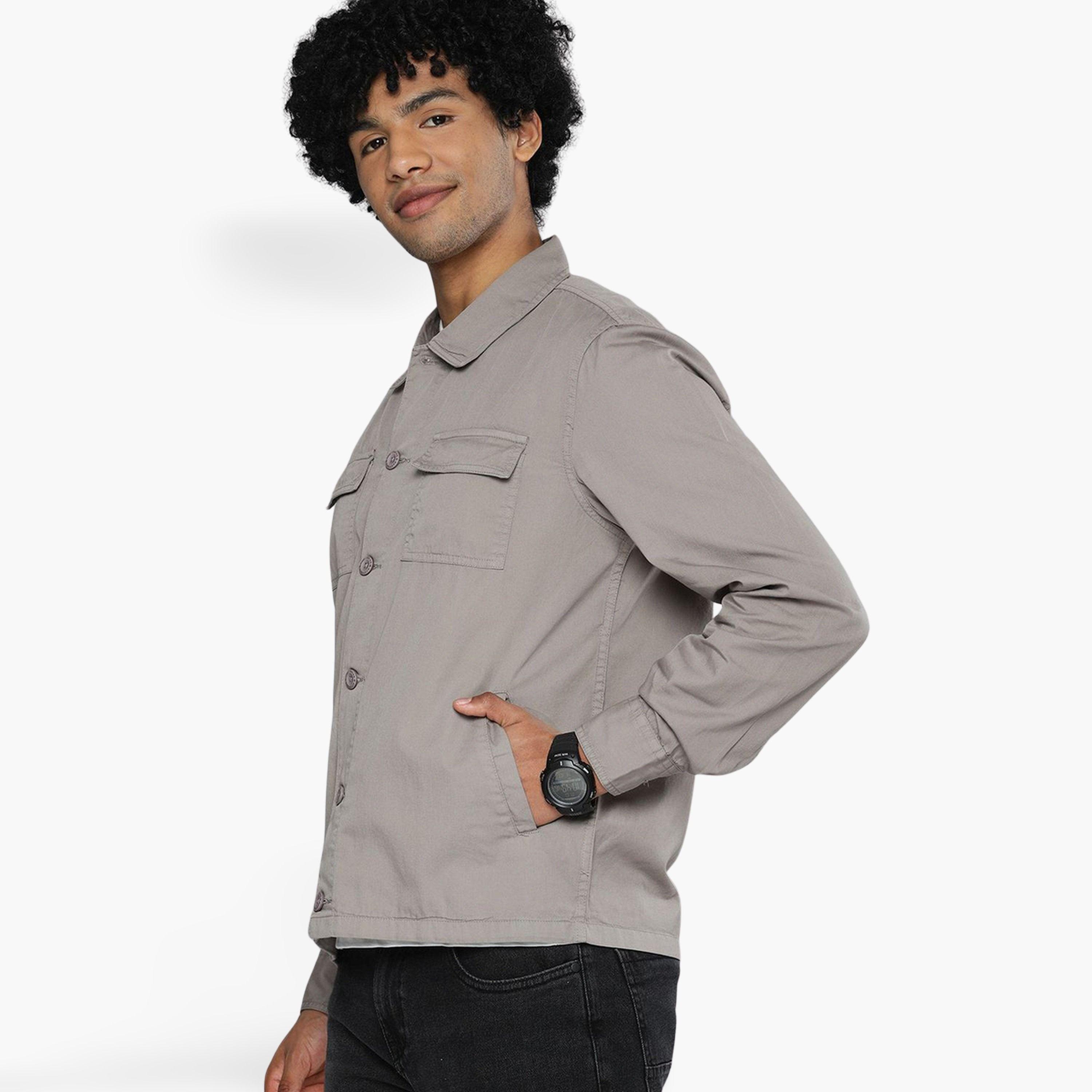 The Indian Garage Co X Styli Men Grey Plain Shirt with Flap Pocket-men-clothing-shirts-image-1