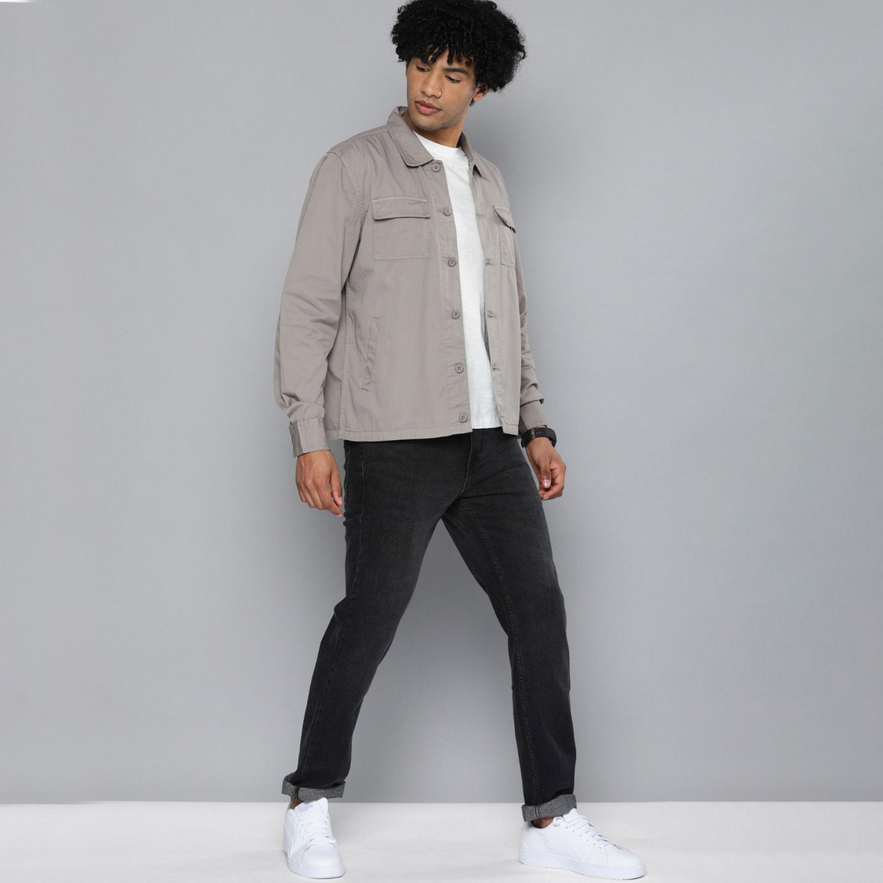 The Indian Garage Co X Styli Men Grey Plain Shirt with Flap Pocket-men-clothing-shirts-image-2