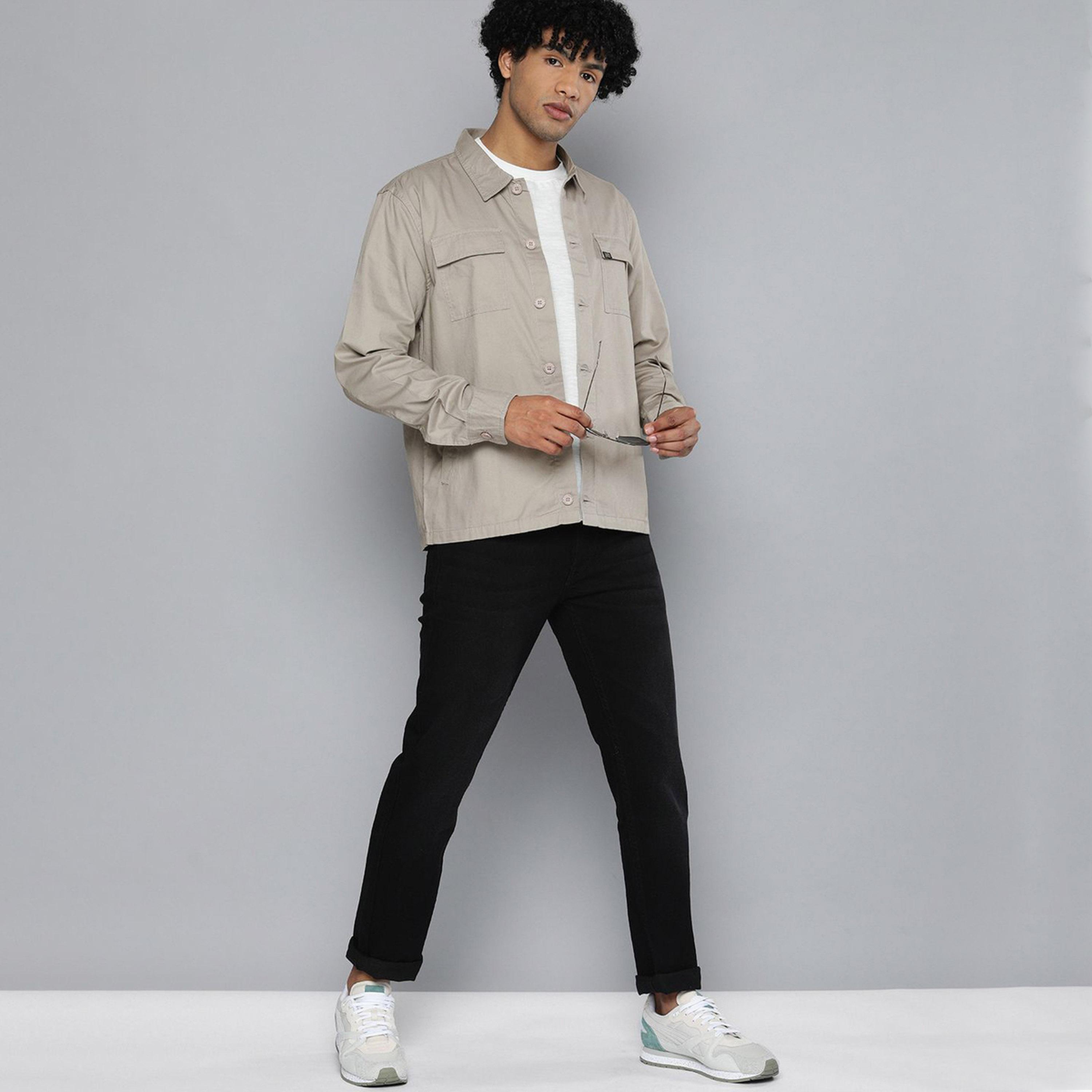 The Indian Garage Co X Styli Men Beige Slogan Print Casual Shirt-men-clothing-shirts-image-2