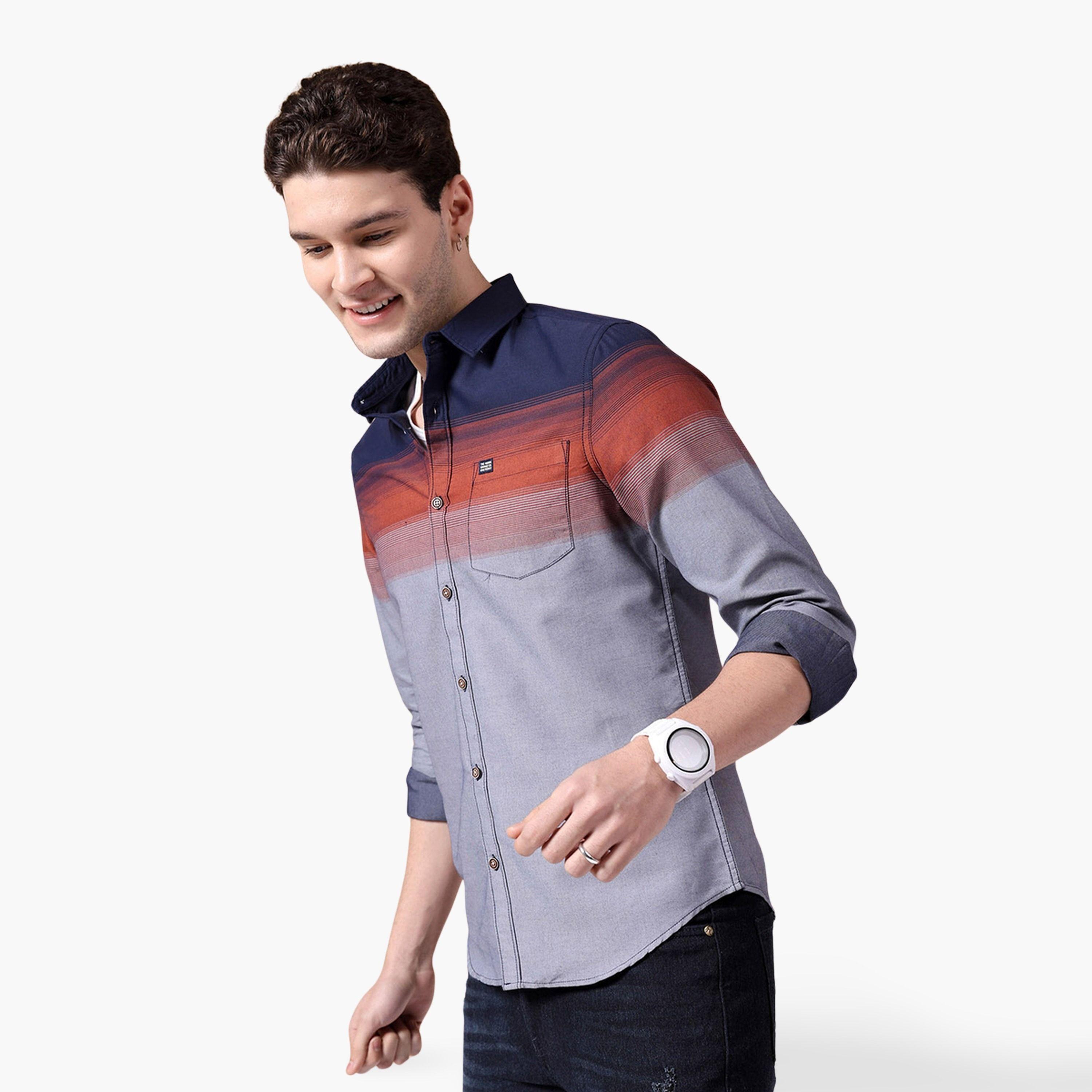 ذا انديان كراج كو × ستايلي - قميص رجالي كاجوال مخطط لون أزرق داكن-men-clothing-shirts-image-1