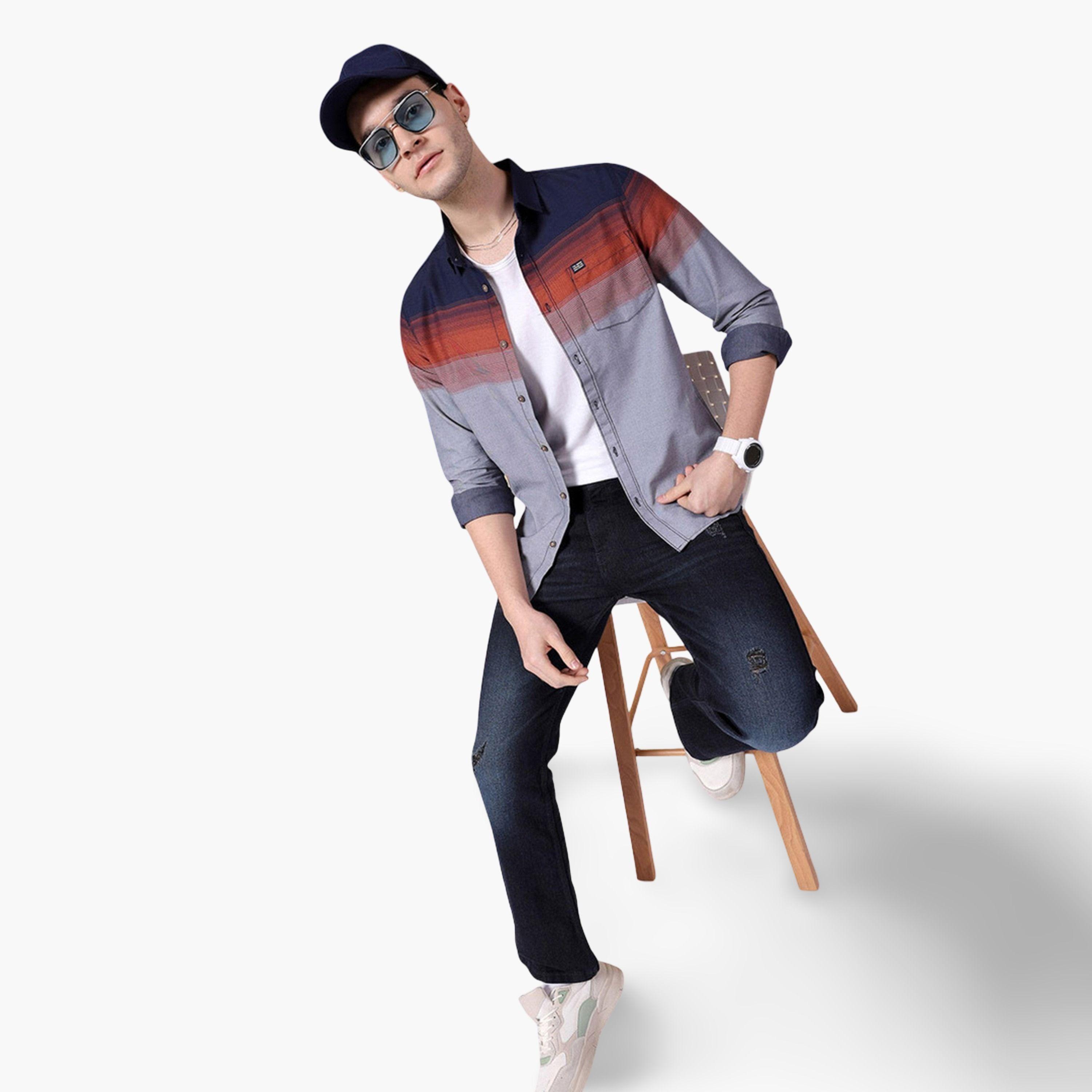 ذا انديان كراج كو × ستايلي - قميص رجالي كاجوال مخطط لون أزرق داكن-men-clothing-shirts-image-2