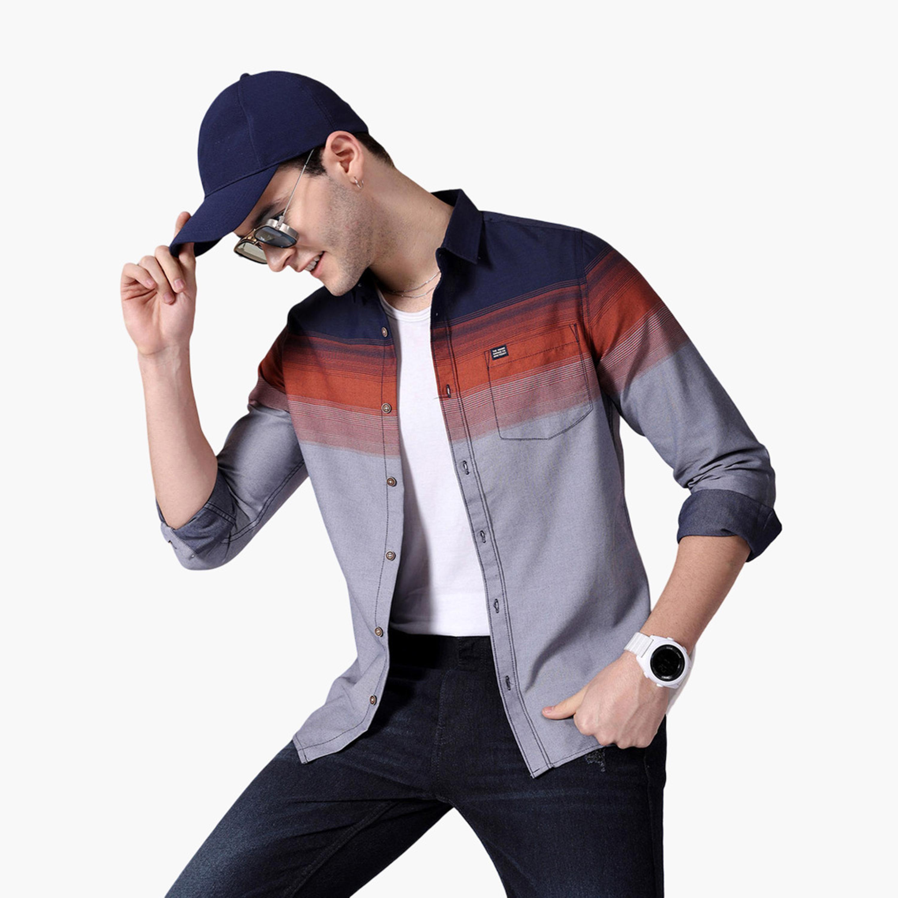 ذا انديان كراج كو × ستايلي - قميص رجالي كاجوال مخطط لون أزرق داكن-men-clothing-shirts-image-4