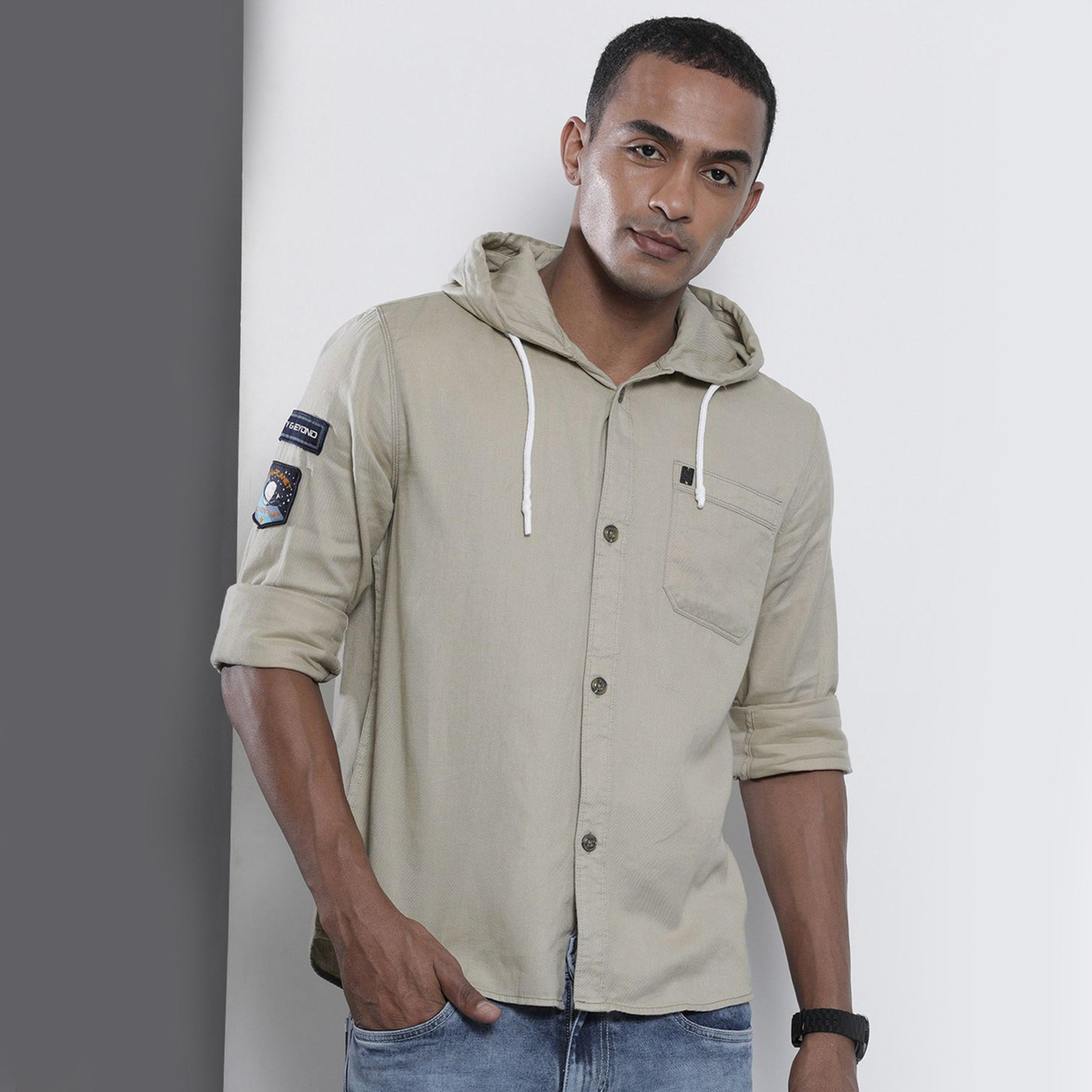 ذا انديان كراج كو × ستايلي - قميص رجالي بقبعة لون كاكي-men-clothing-shirts-image-1