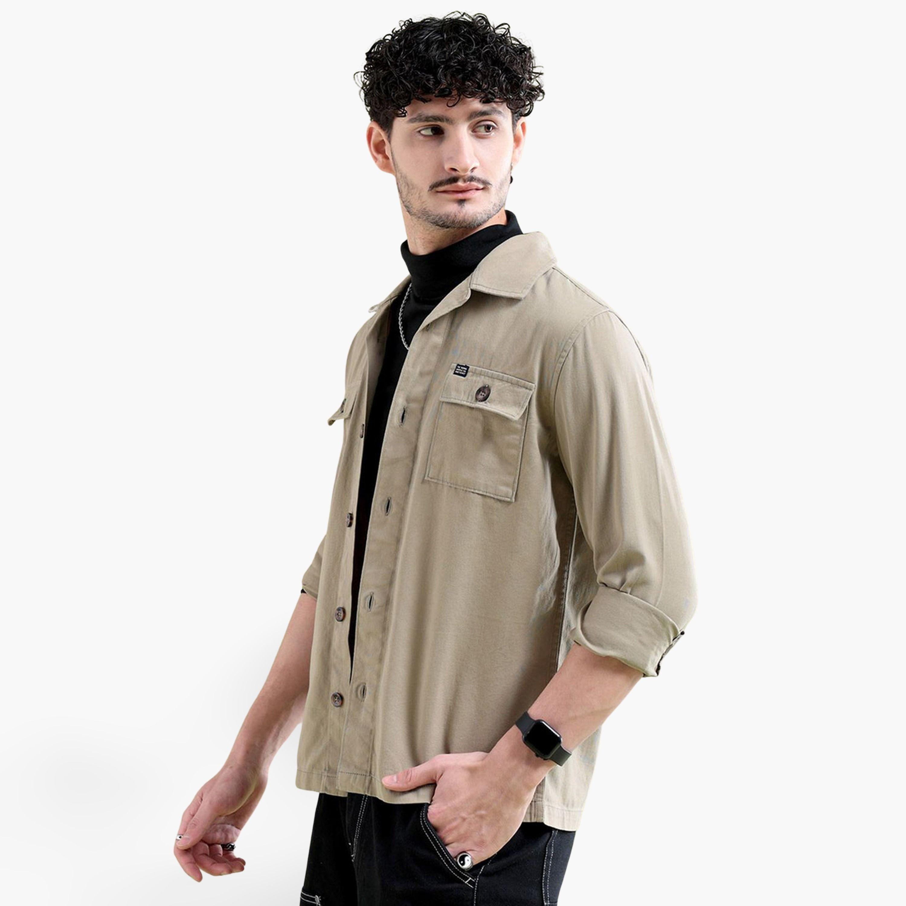 The Indian Garage Co X Styli Men Khaki Back Graphic Casual Shirt-men-clothing-shirts-image-1