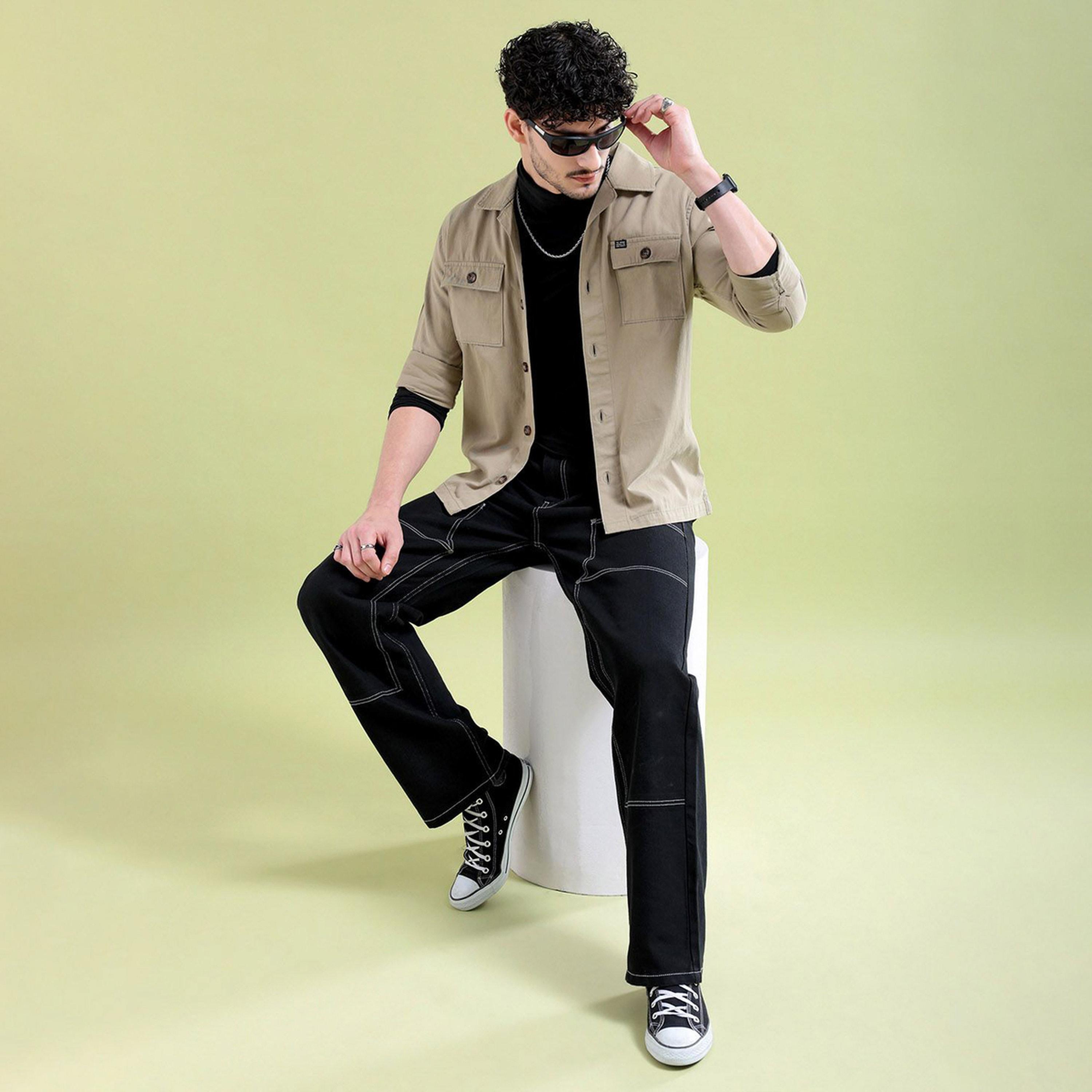 The Indian Garage Co X Styli Men Khaki Back Graphic Casual Shirt-men-clothing-shirts-image-2
