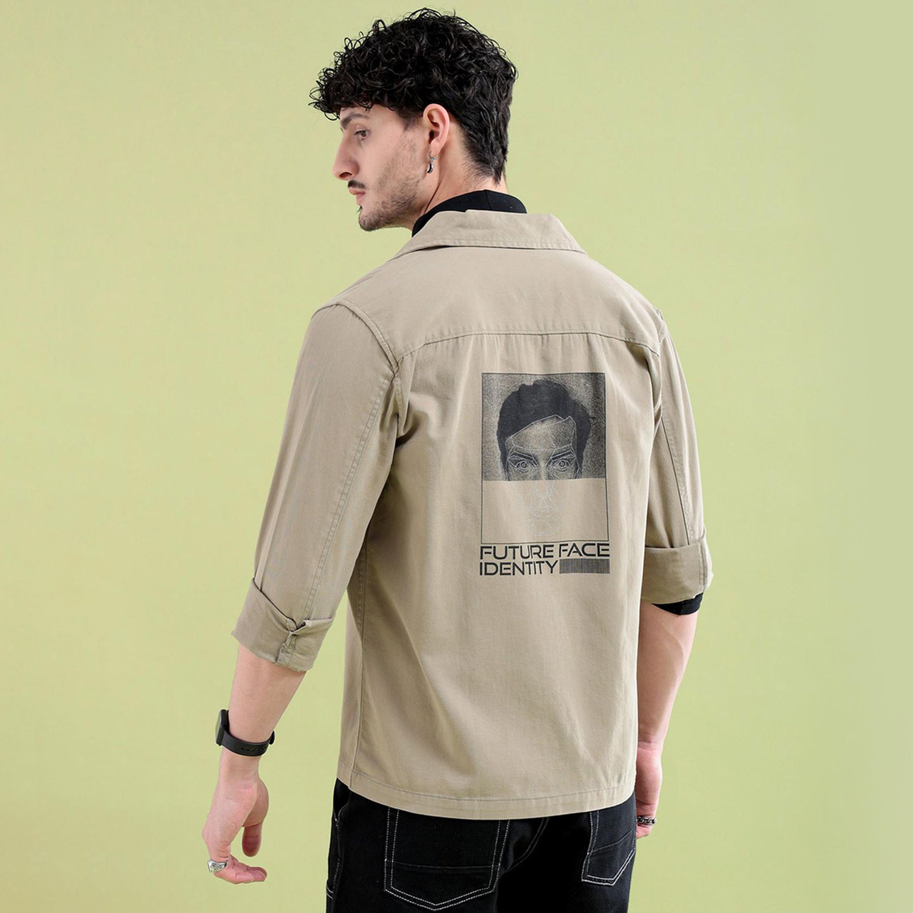 ذا انديان كراج كو × ستايلي - قميص رجالي كاجوال برسومات خلفية لون كاكي-men-clothing-shirts-image-4