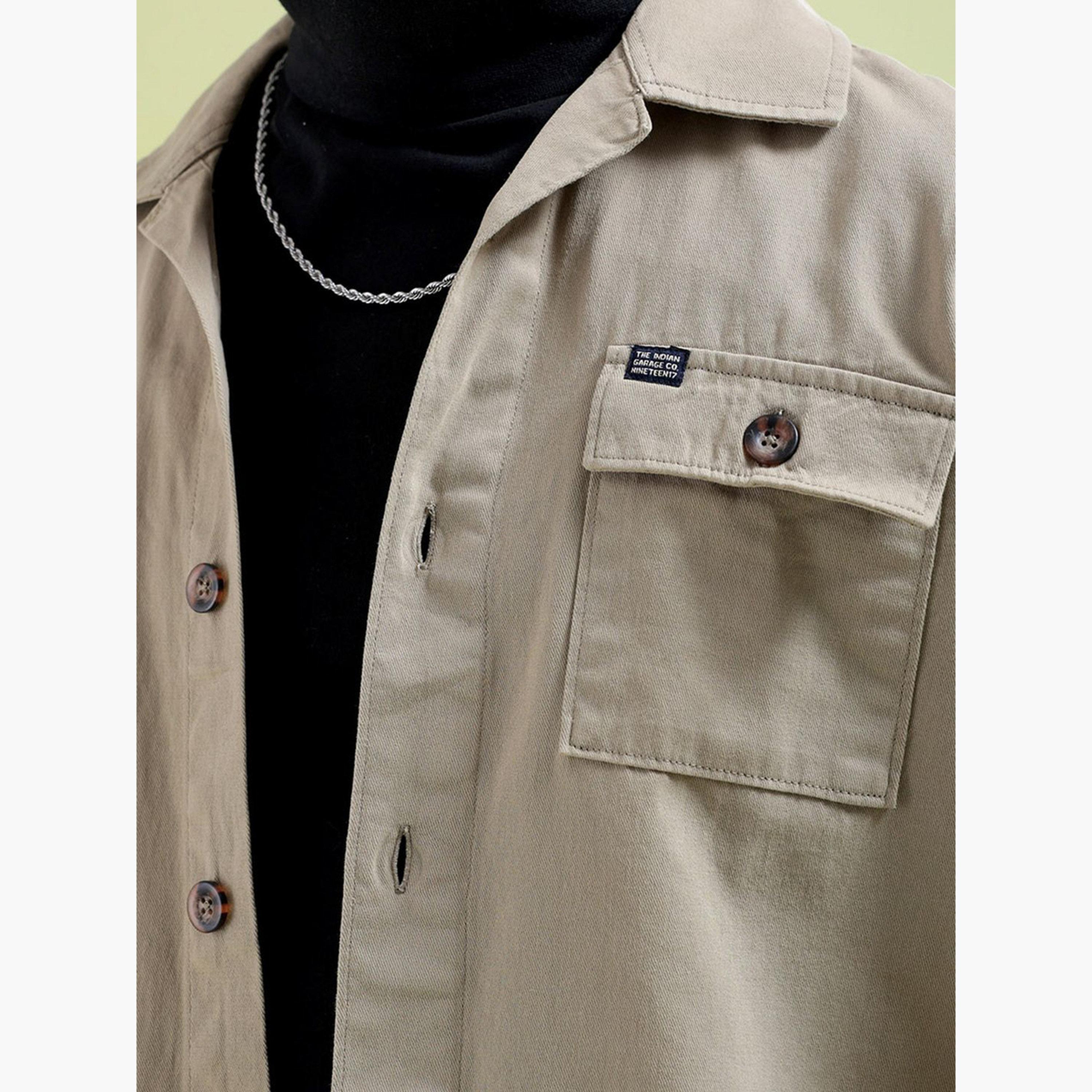 ذا انديان كراج كو × ستايلي - قميص رجالي كاجوال برسومات خلفية لون كاكي-men-clothing-shirts-image-5