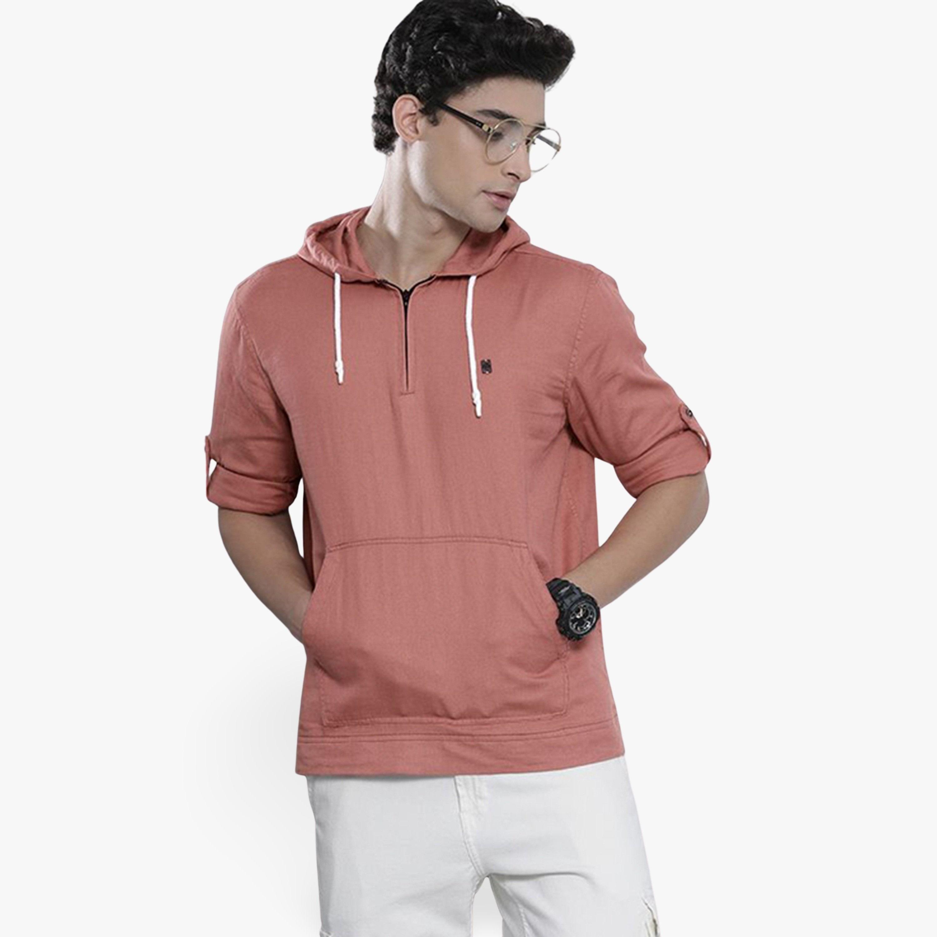 The Indian Garage Co X Styli Men Pink Hooded Shirt with Quarter Zip-men-clothing-tshirtsandpolos-tshirts-image-1
