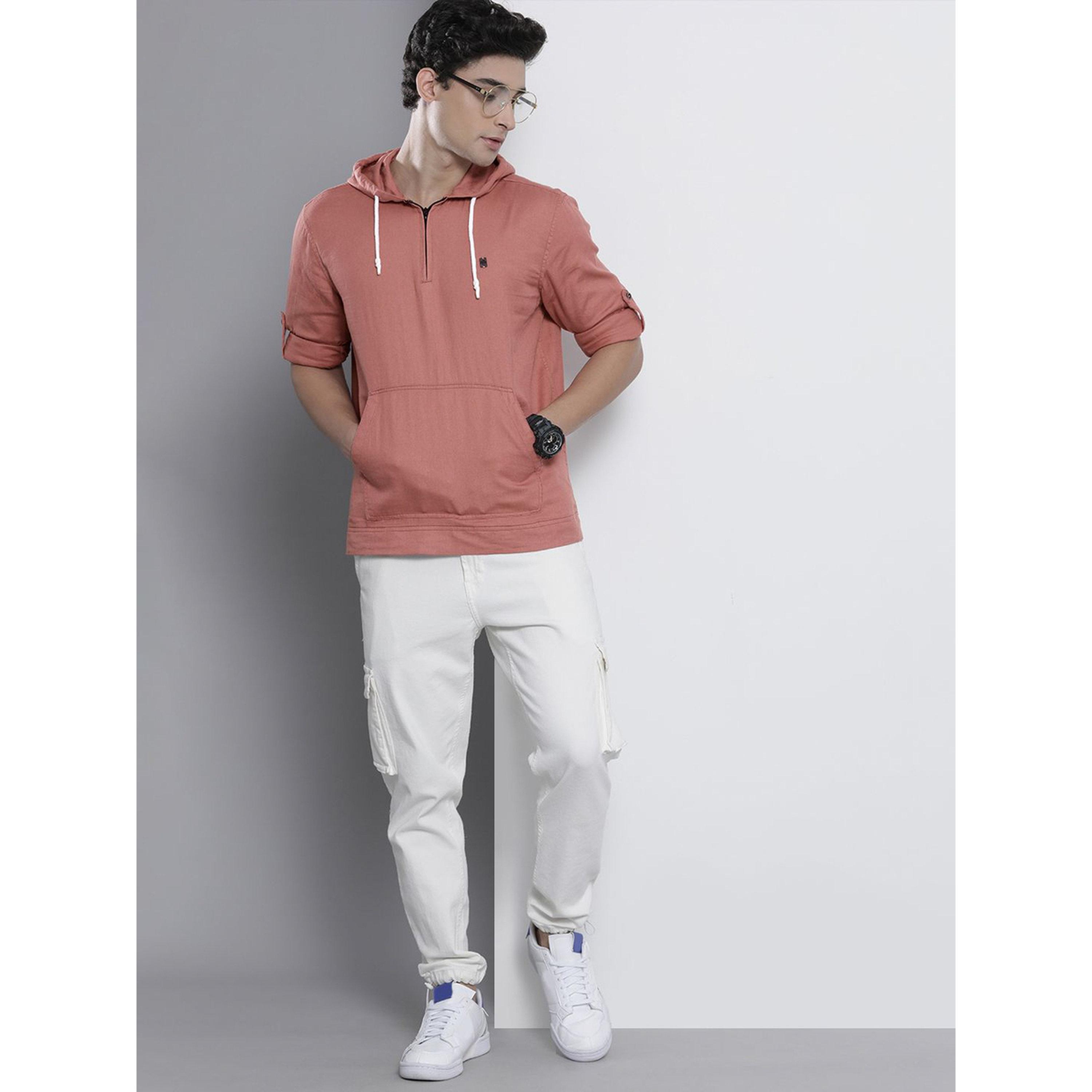 The Indian Garage Co X Styli Men Pink Hooded Shirt with Quarter Zip-men-clothing-tshirtsandpolos-tshirts-image-2