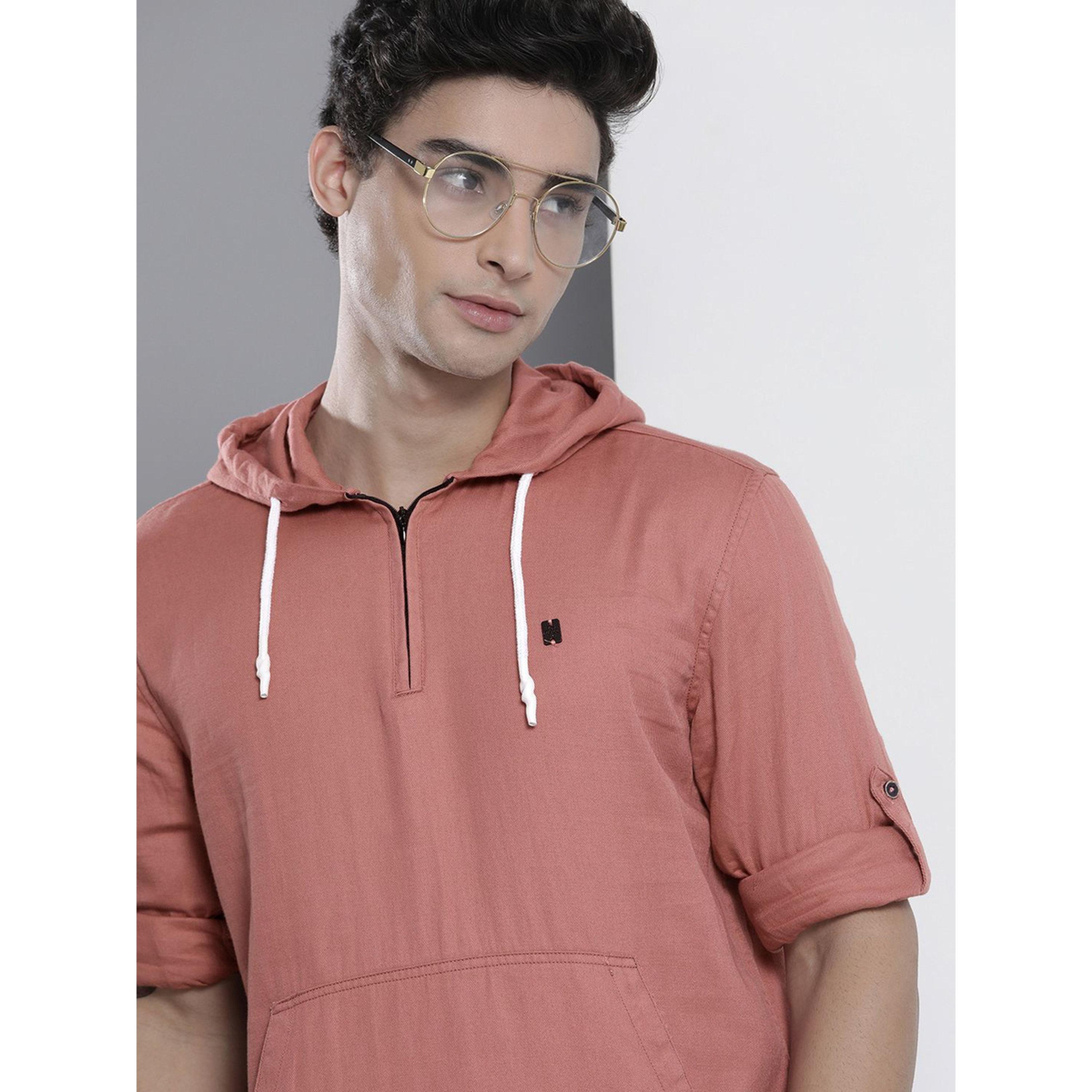 The Indian Garage Co X Styli Men Pink Hooded Shirt with Quarter Zip-men-clothing-tshirtsandpolos-tshirts-image-3