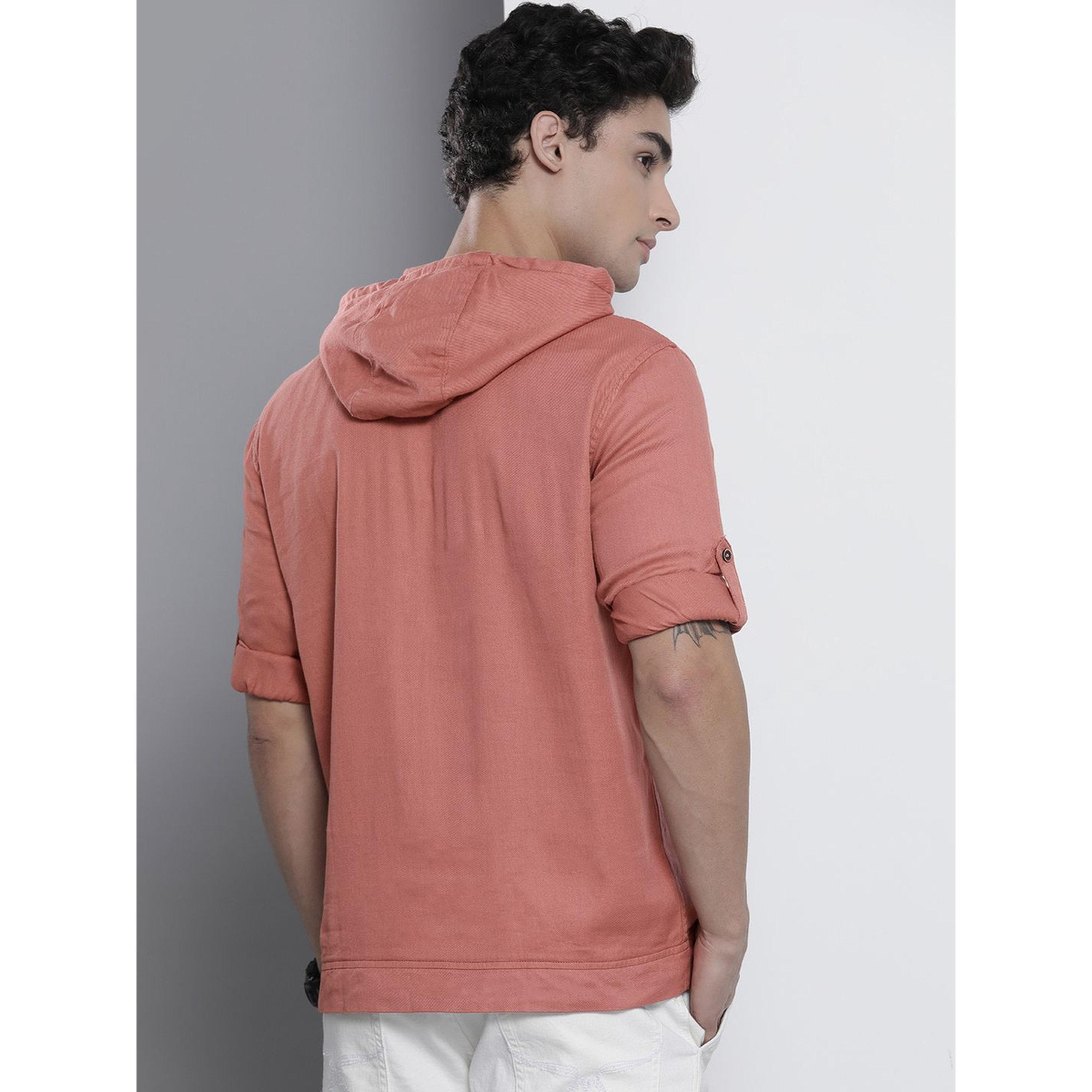 The Indian Garage Co X Styli Men Pink Hooded Shirt with Quarter Zip-men-clothing-tshirtsandpolos-tshirts-image-4