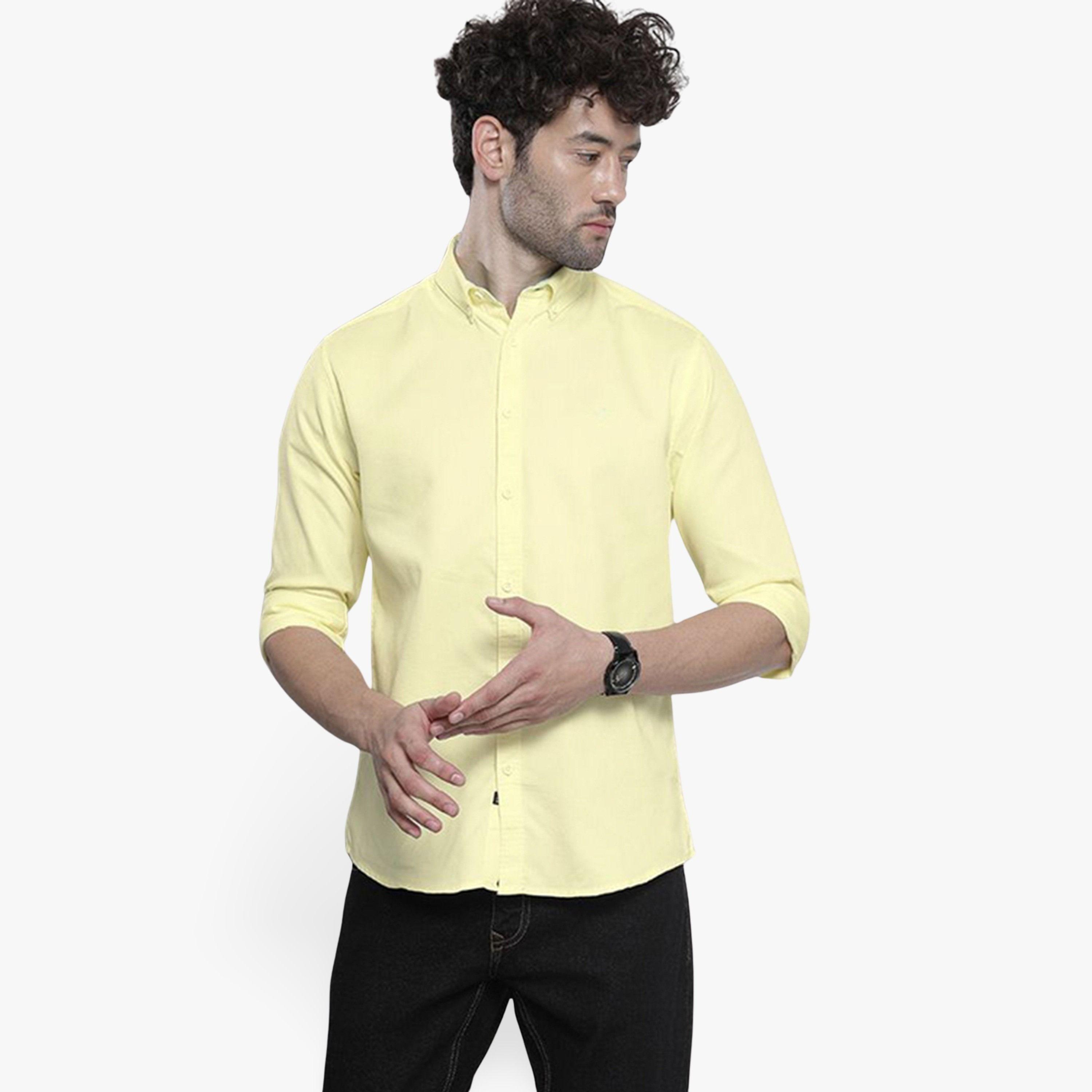 The Indian Garage Co X Styli Men Yellow Solid Button-Down Collar Shirt-men-clothing-shirts-image-1