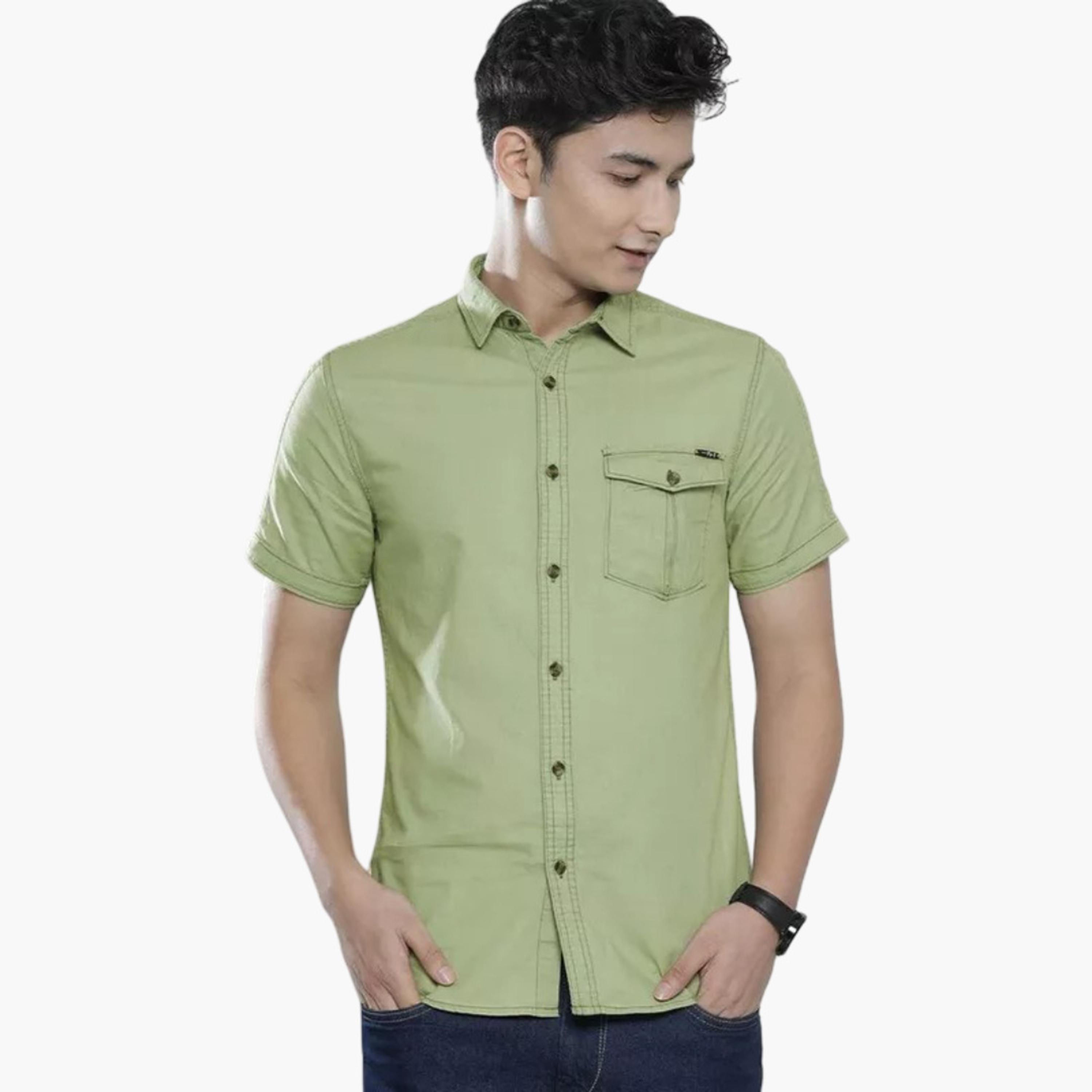 ذا انديان كراج كو × ستايلي - قميص رجالي كاجوال تصميم نحيف لون أخضر-men-clothing-shirts-image-1