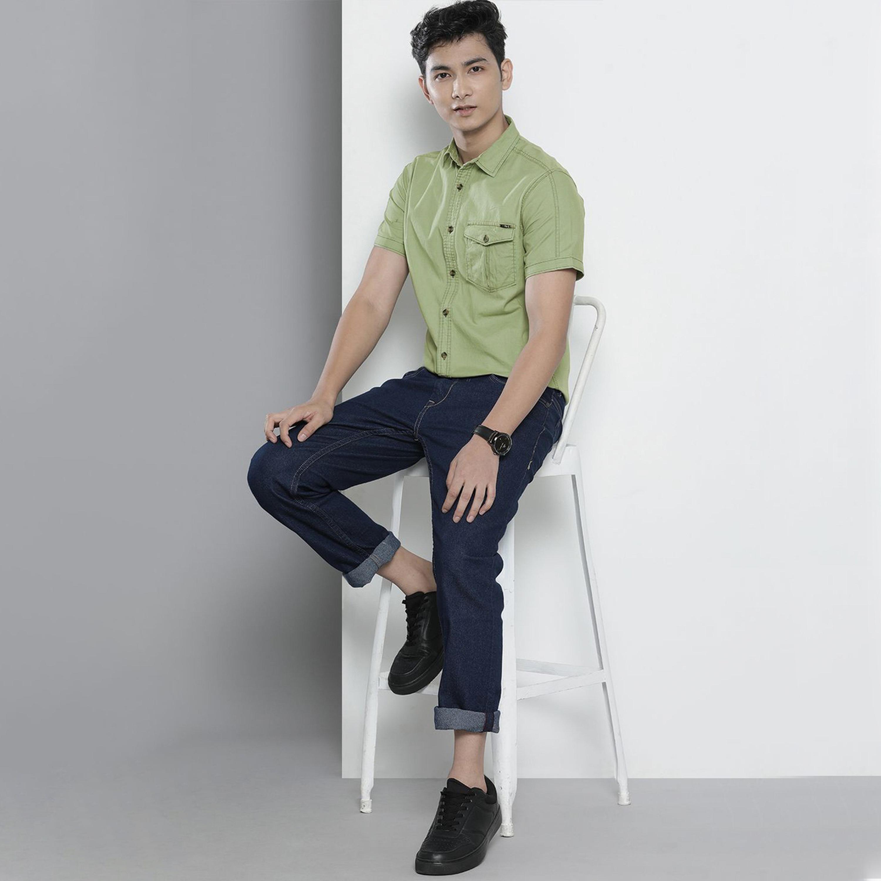ذا انديان كراج كو × ستايلي - قميص رجالي كاجوال تصميم نحيف لون أخضر-men-clothing-shirts-image-2