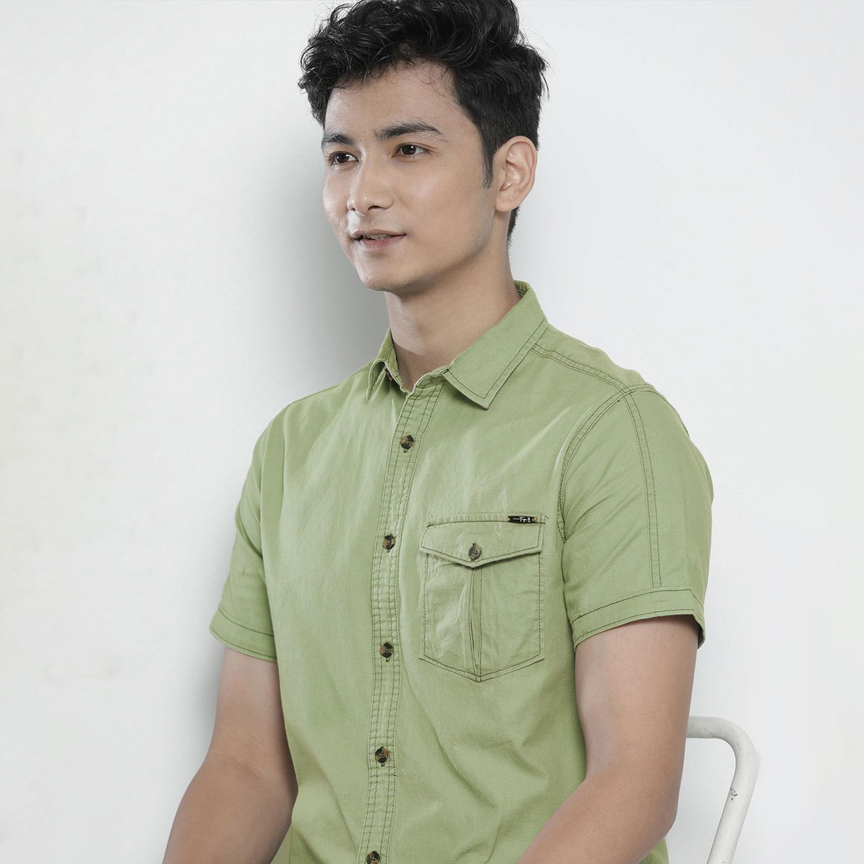 ذا انديان كراج كو × ستايلي - قميص رجالي كاجوال تصميم نحيف لون أخضر-men-clothing-shirts-image-4