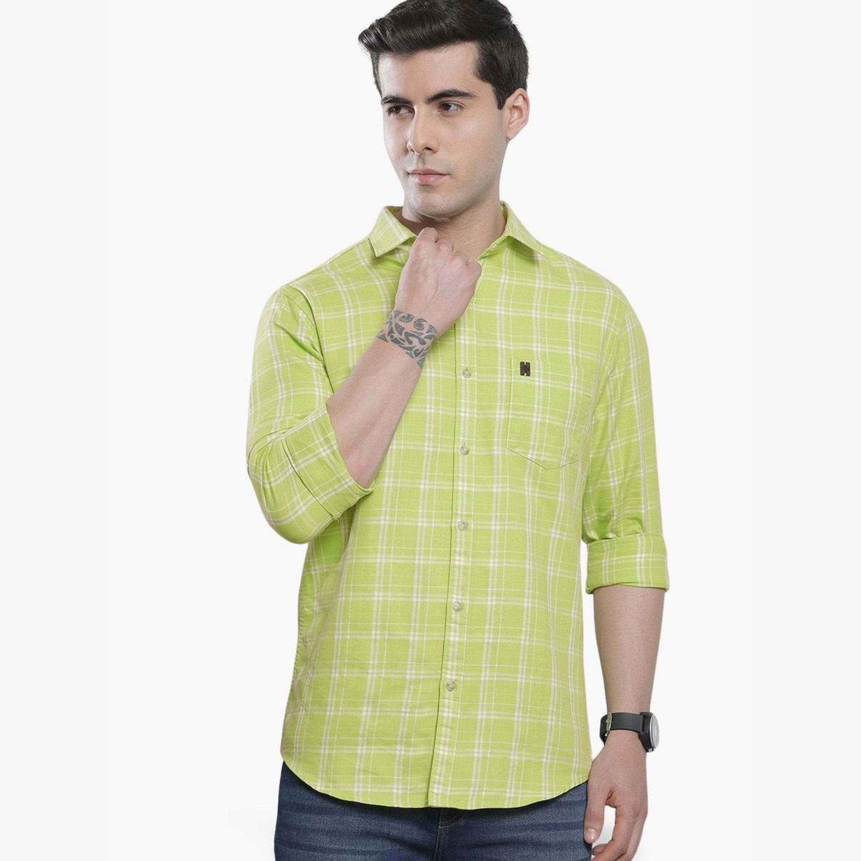The Indian Garage Co X Styli Men Green Checkered Regular Fit Shirt-men-clothing-shirts-image-1
