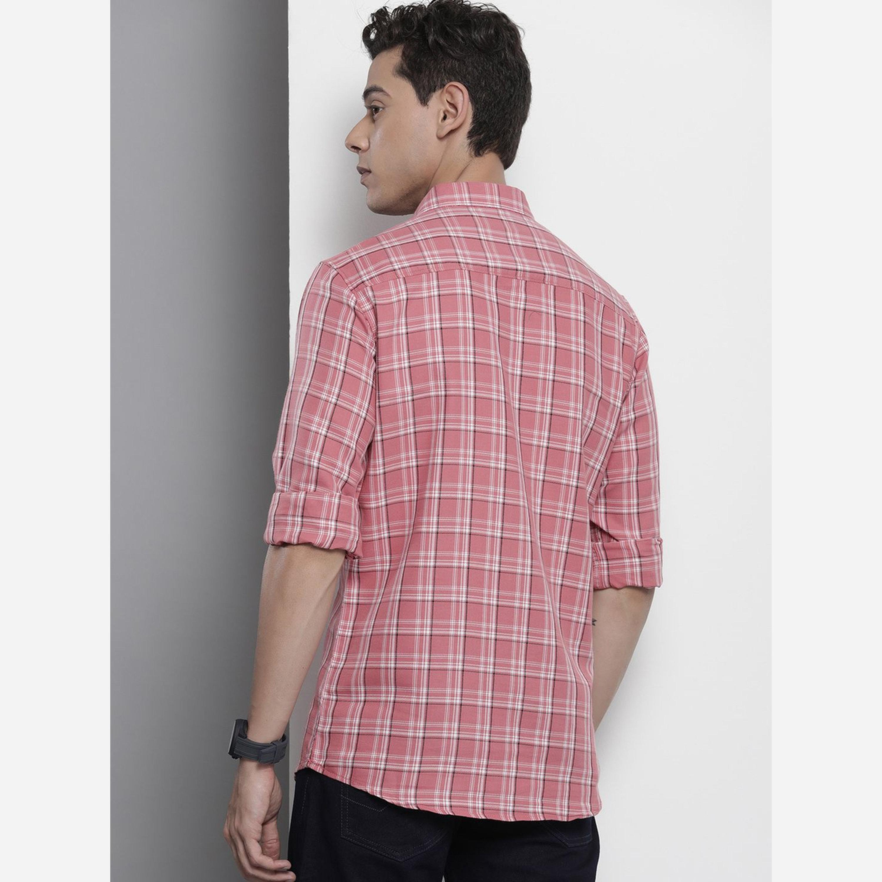 ذا انديان كراج كو × ستايلي - قميص كاروهات لون وردي قصة عادية من ذا إنديان جراج كو-men-clothing-shirts-image-3