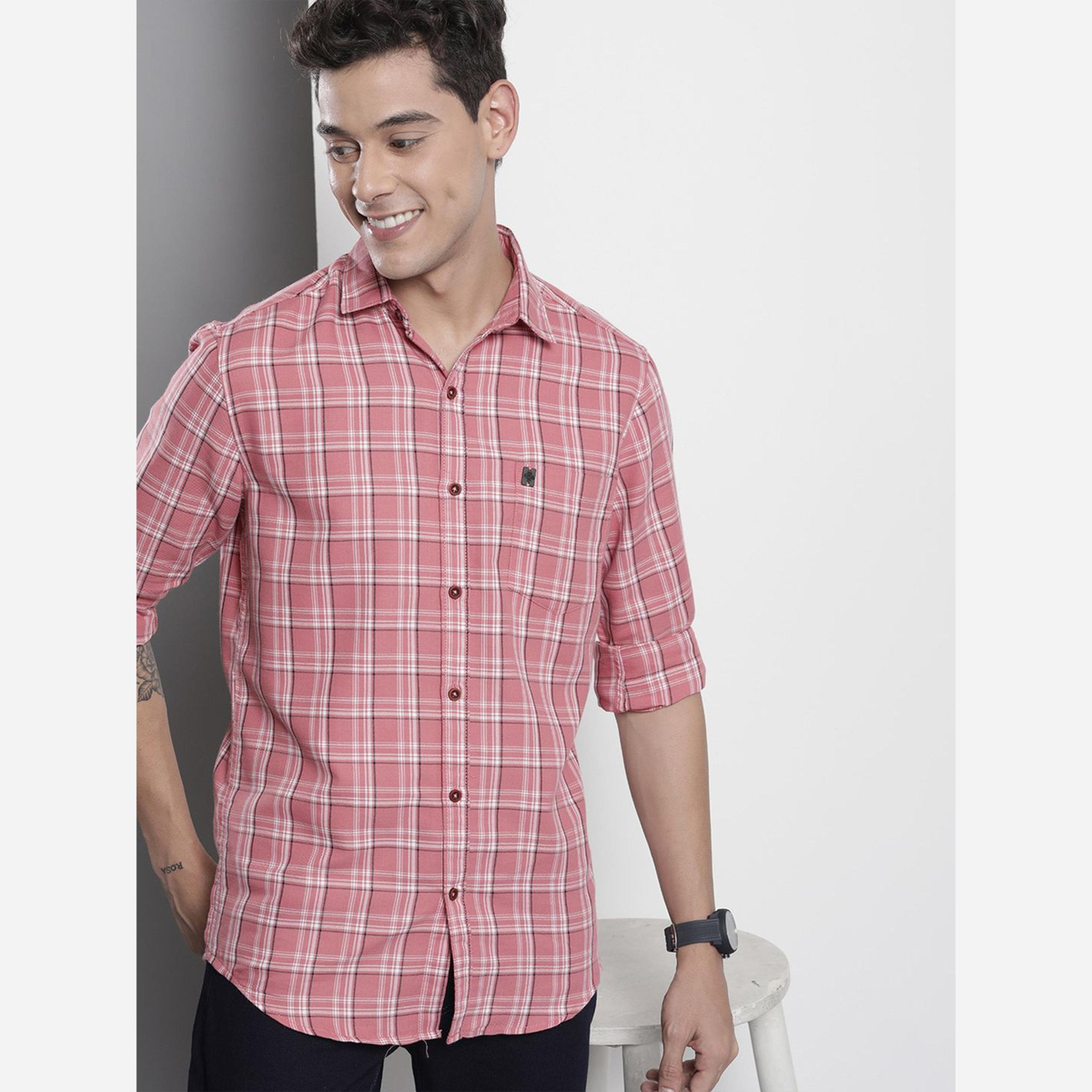 ذا انديان كراج كو × ستايلي - قميص كاروهات لون وردي قصة عادية من ذا إنديان جراج كو-men-clothing-shirts-image-4