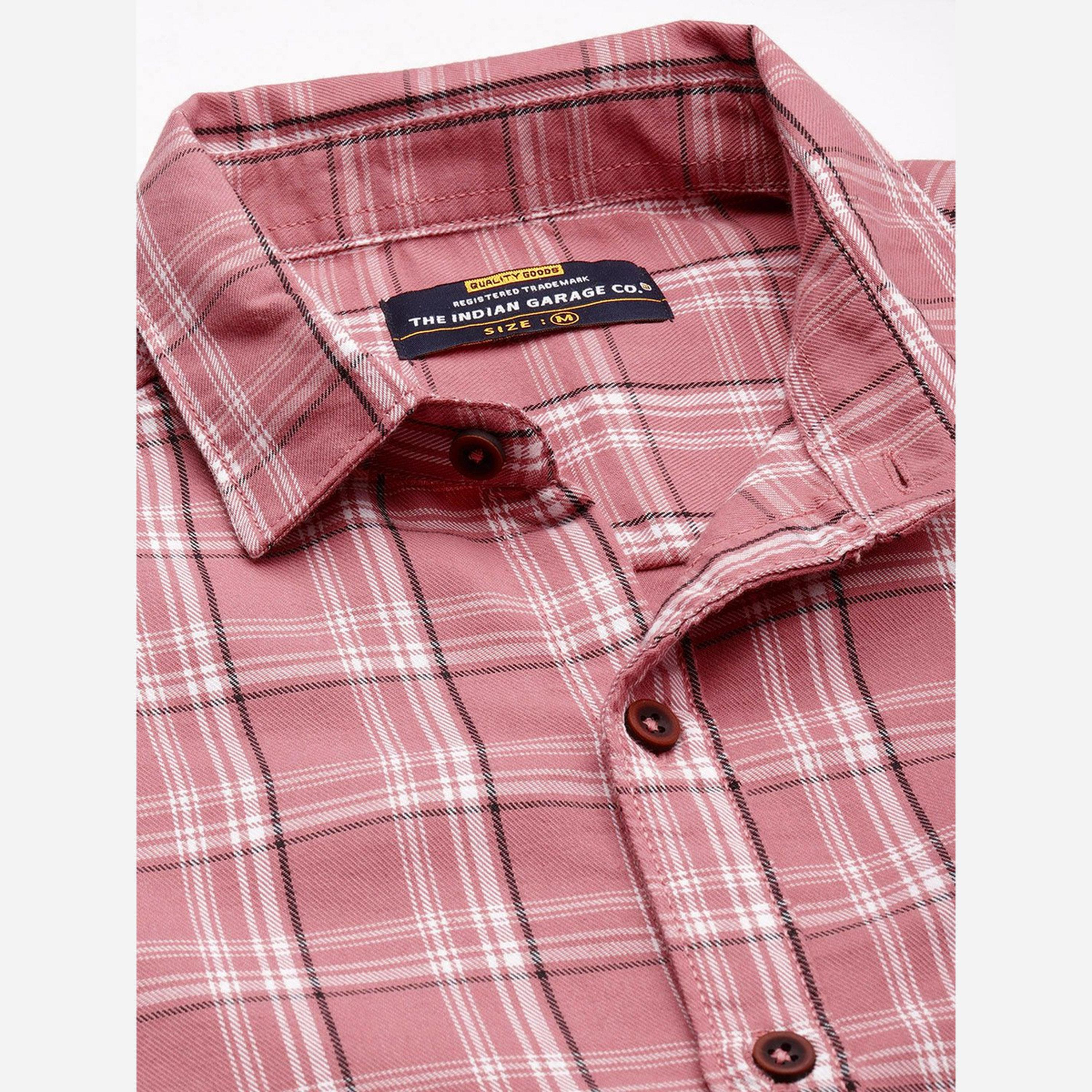 ذا انديان كراج كو × ستايلي - قميص كاروهات لون وردي قصة عادية من ذا إنديان جراج كو-men-clothing-shirts-image-5