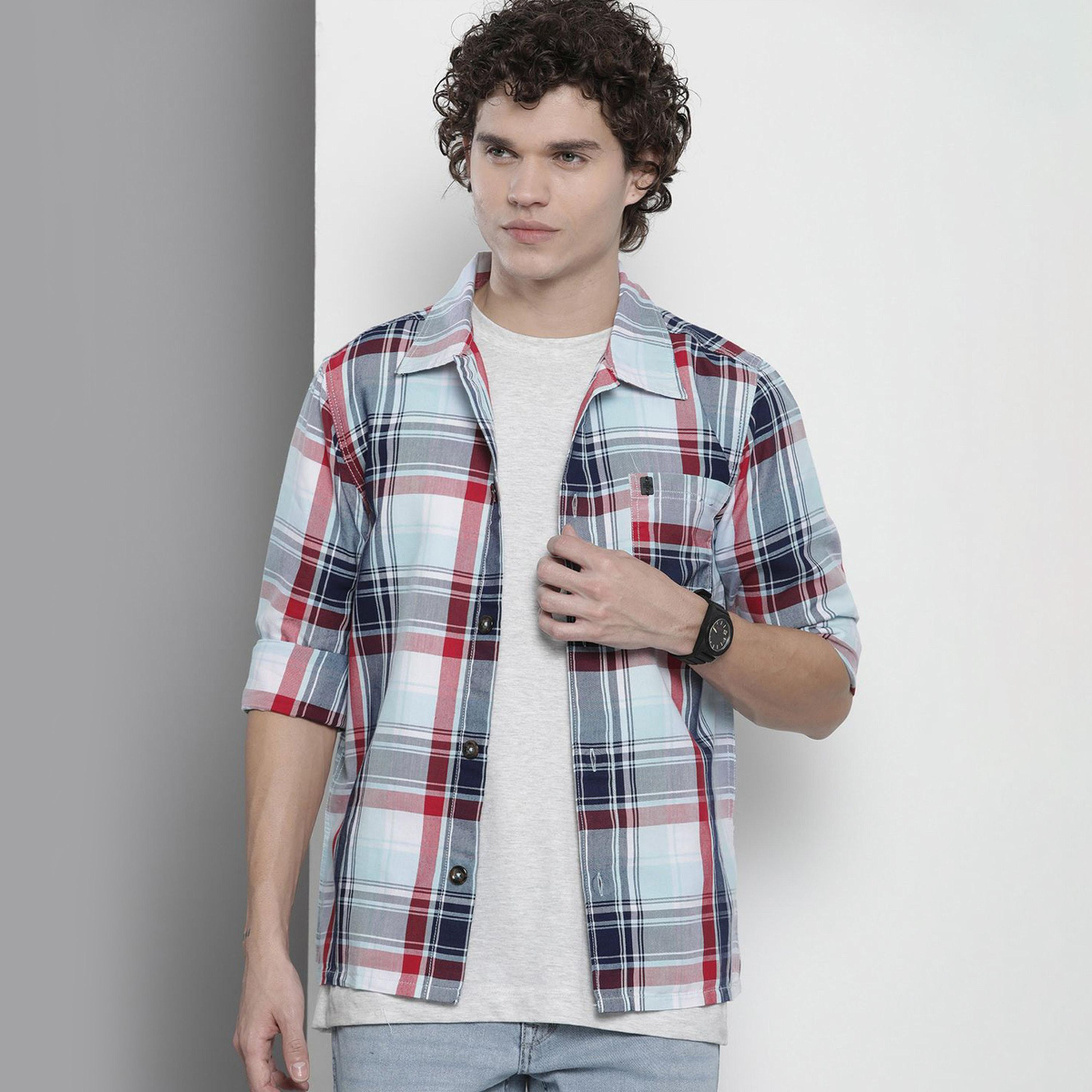 ذا انديان كراج كو × ستايلي - قميص رجالي كاجوال مريح لون الأزرق-men-clothing-shirts-image-1