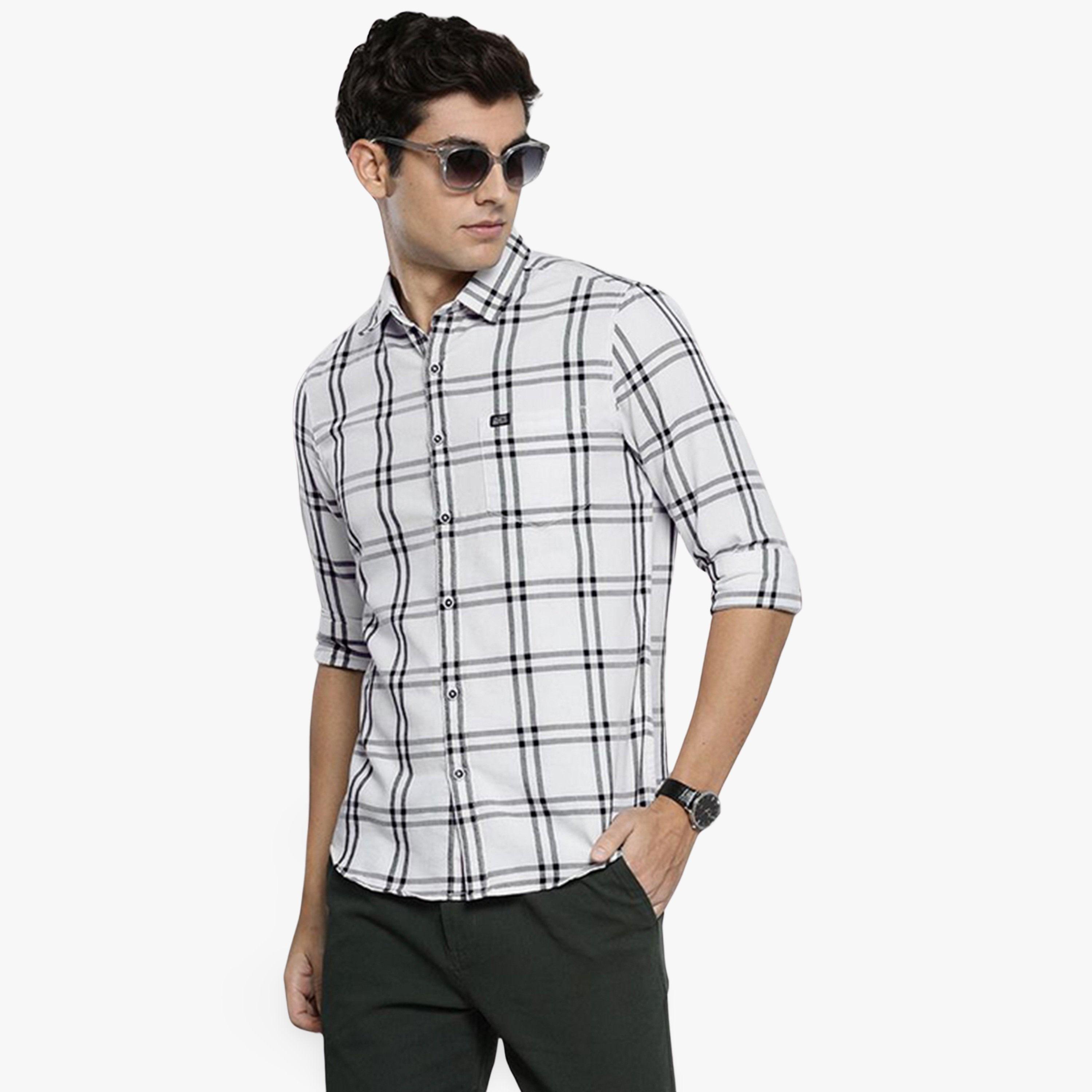The Indian Garage Co X Styli Men White Grid Checked Casual Shirt-men-clothing-shirts-image-1
