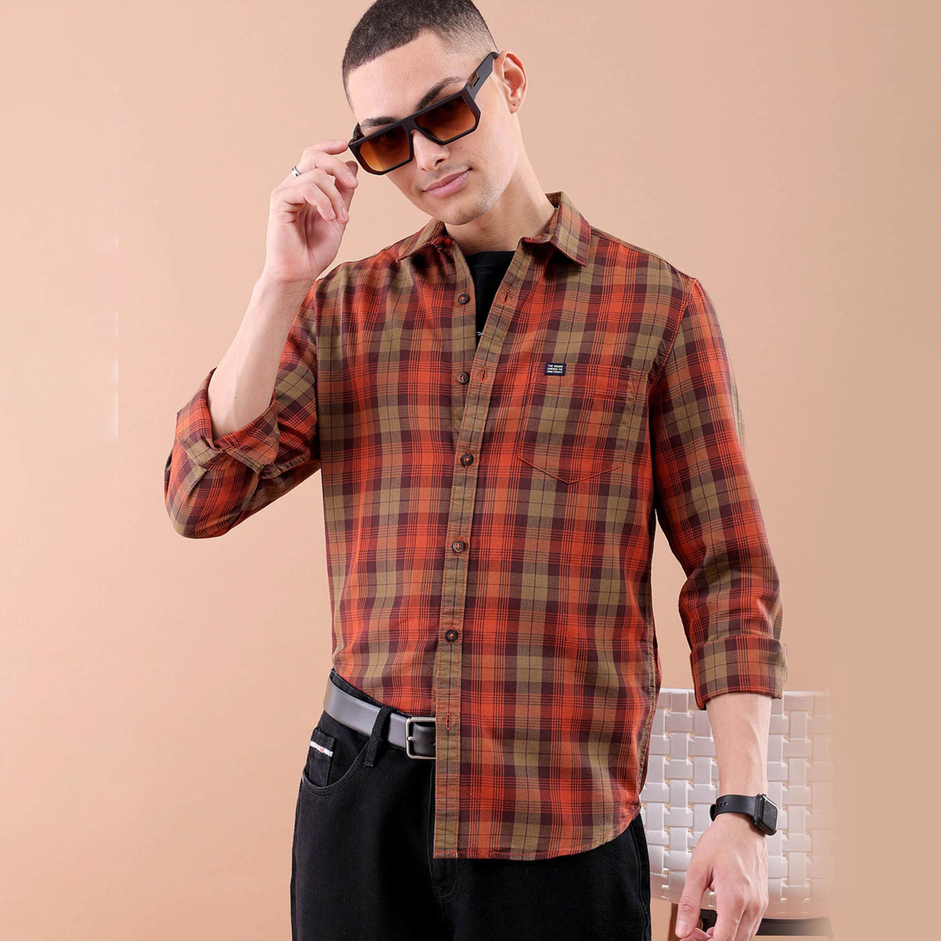 ذا انديان كراج كو × ستايلي - قميص رجالي منقوش لون أحمر-men-clothing-shirts-image-1