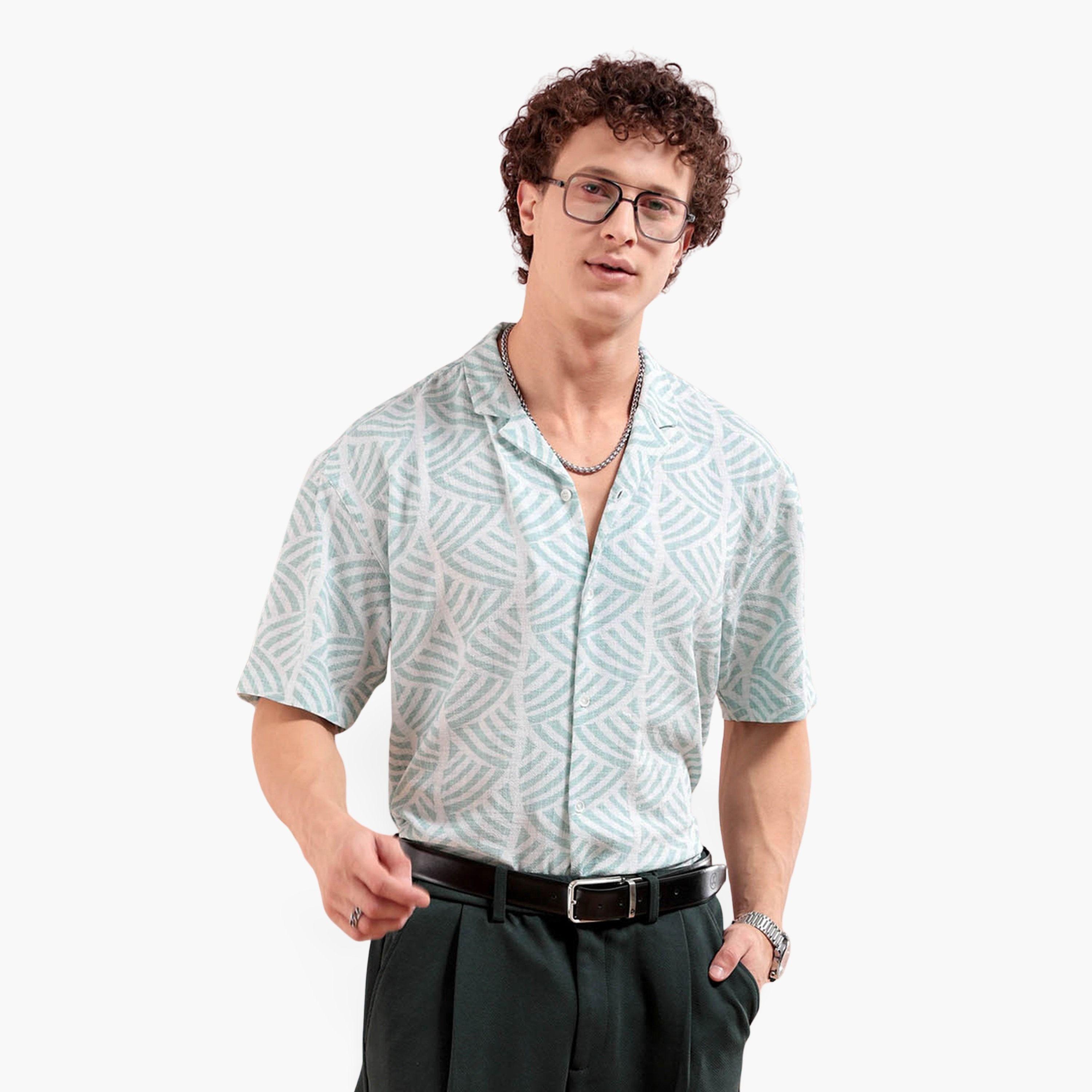 ذا انديان كراج كو × ستايلي - قميص رجالي ياقة مفتوحة لون أخضر-men-clothing-shirts-image-1