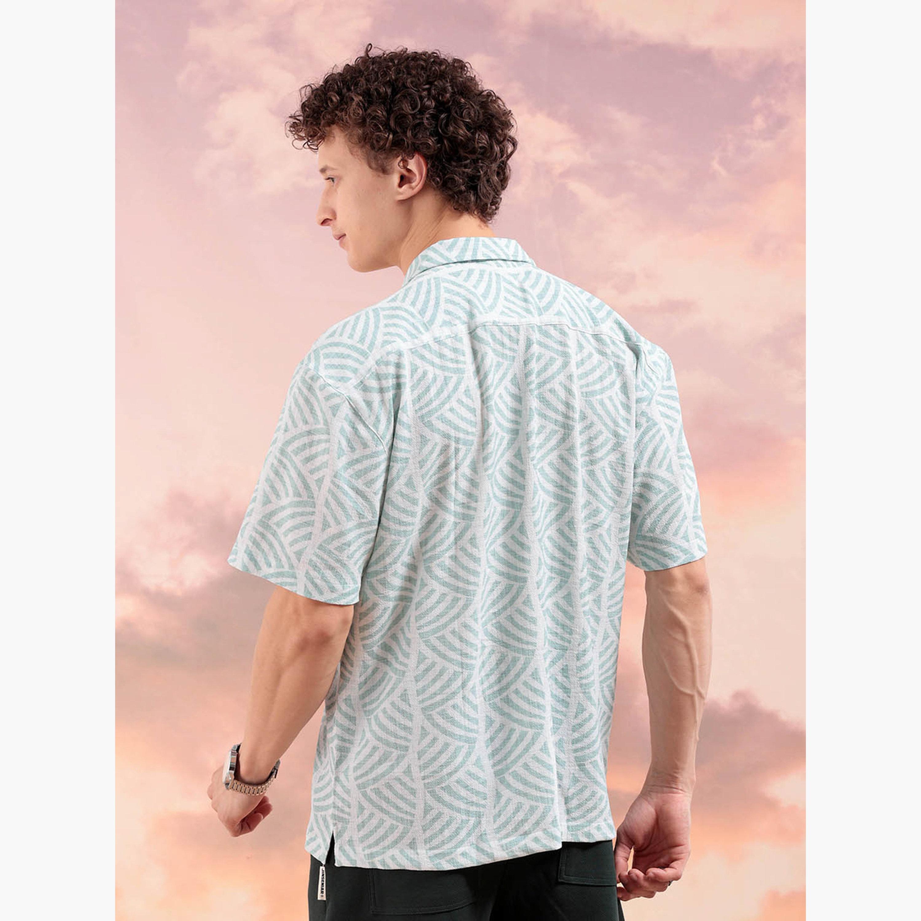 The Indian Garage Co X Styli Men Green Printed Resort Collar Shirt-men-clothing-shirts-image-3