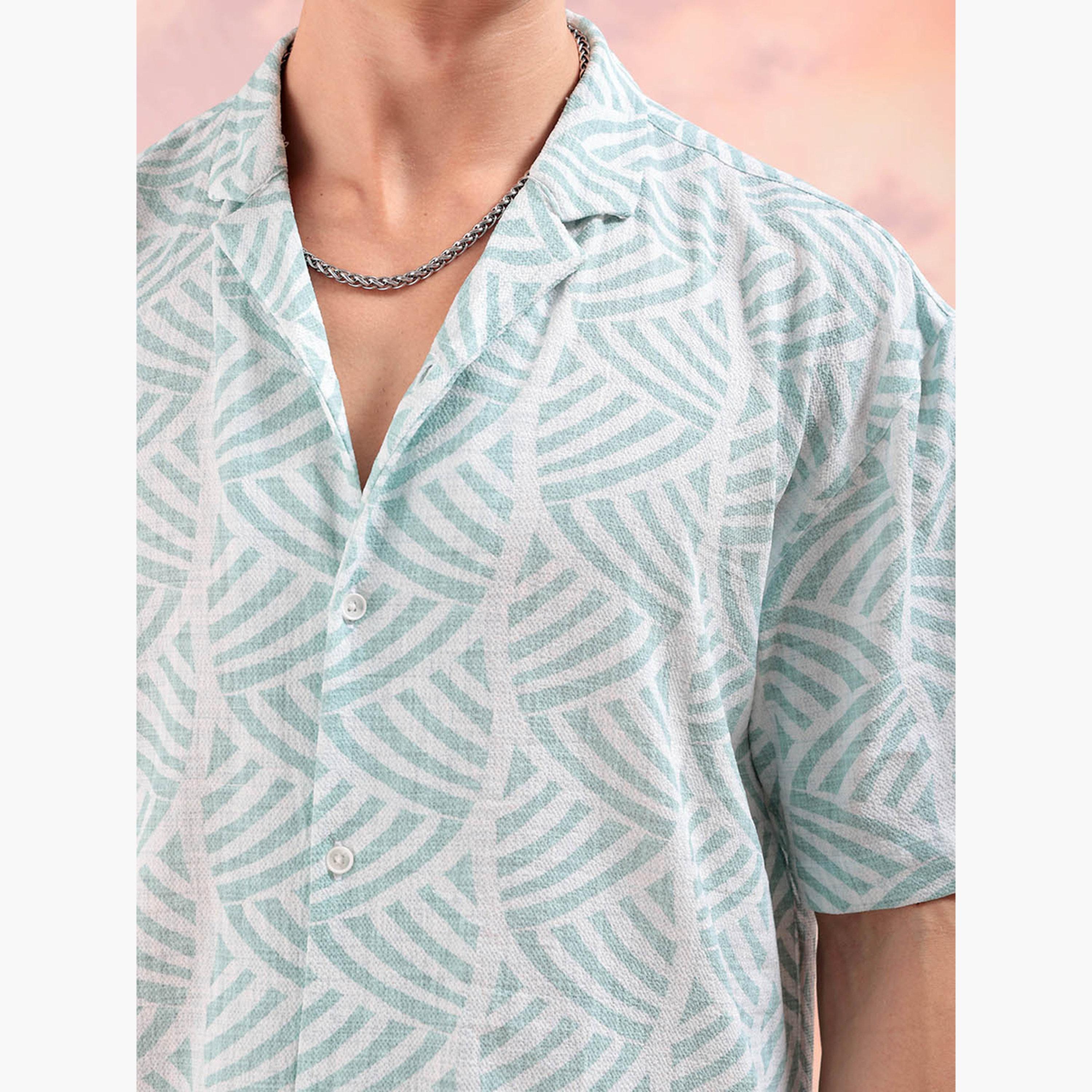 The Indian Garage Co X Styli Men Green Printed Resort Collar Shirt-men-clothing-shirts-image-5