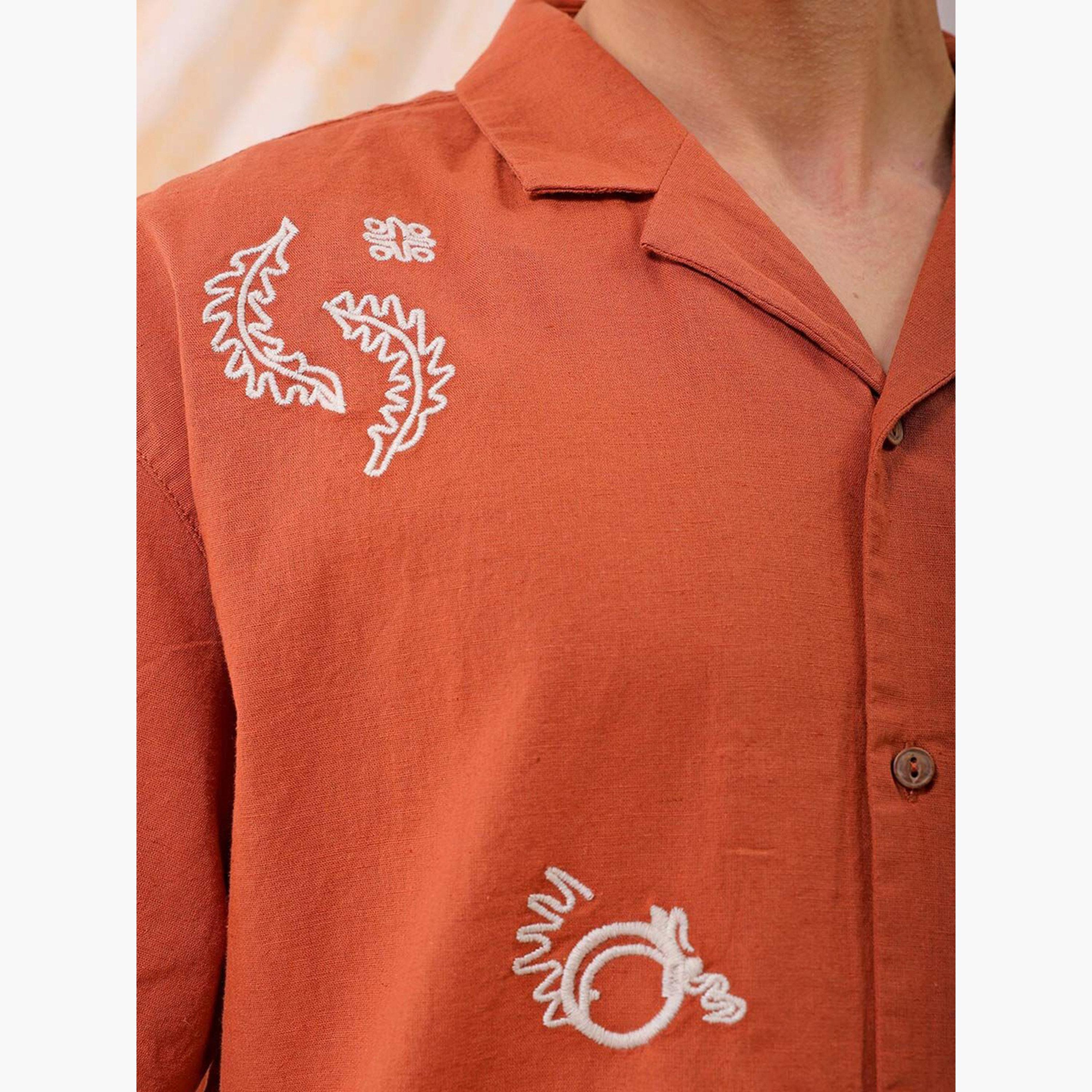 The Indian Garage Co X Styli Men Rust Embroidered Resort Collar Shirt-men-clothing-shirts-image-6