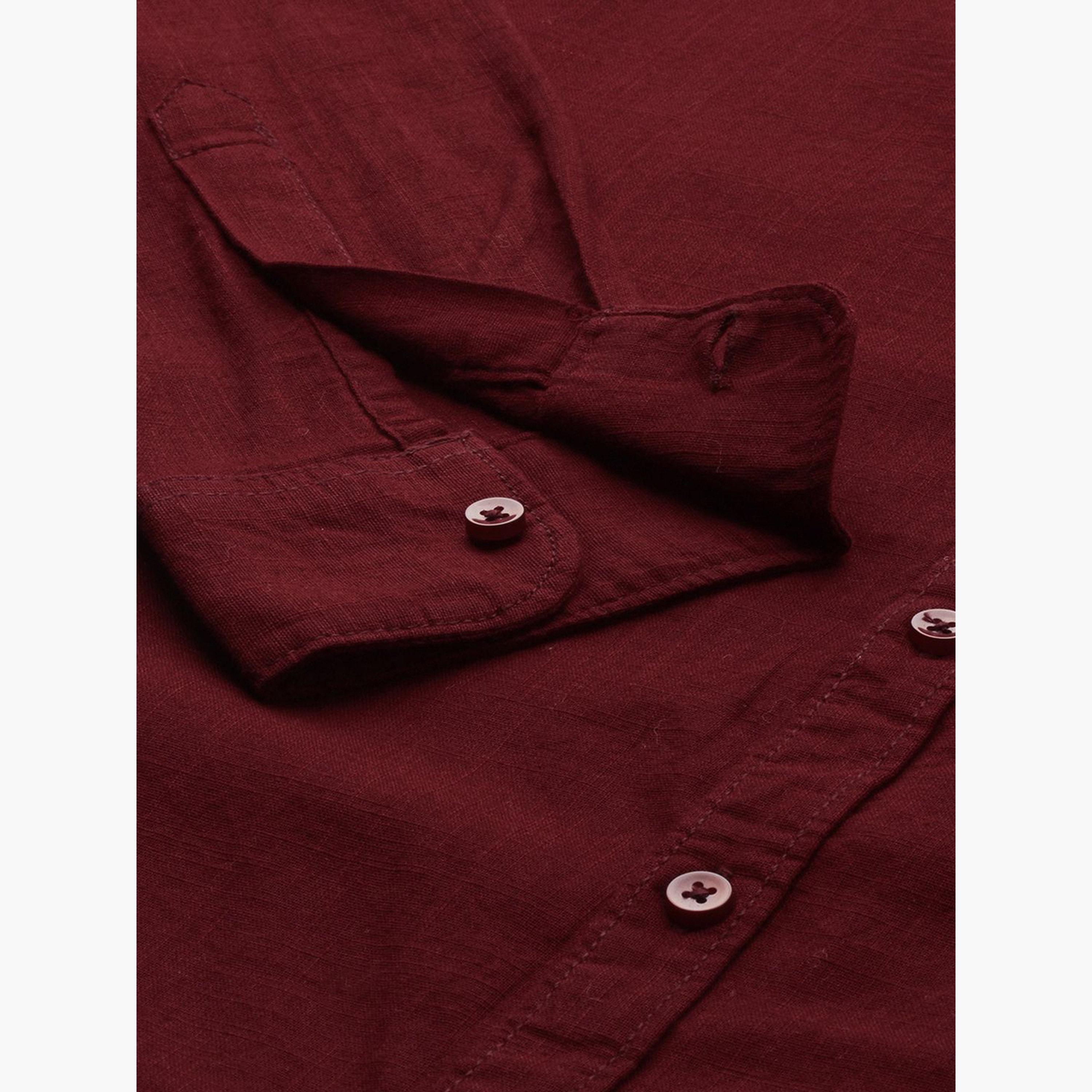 The Indian Garage Co X Styli Men Maroon Solid Mandarin Collar Shirt-men-clothing-shirts-image-3