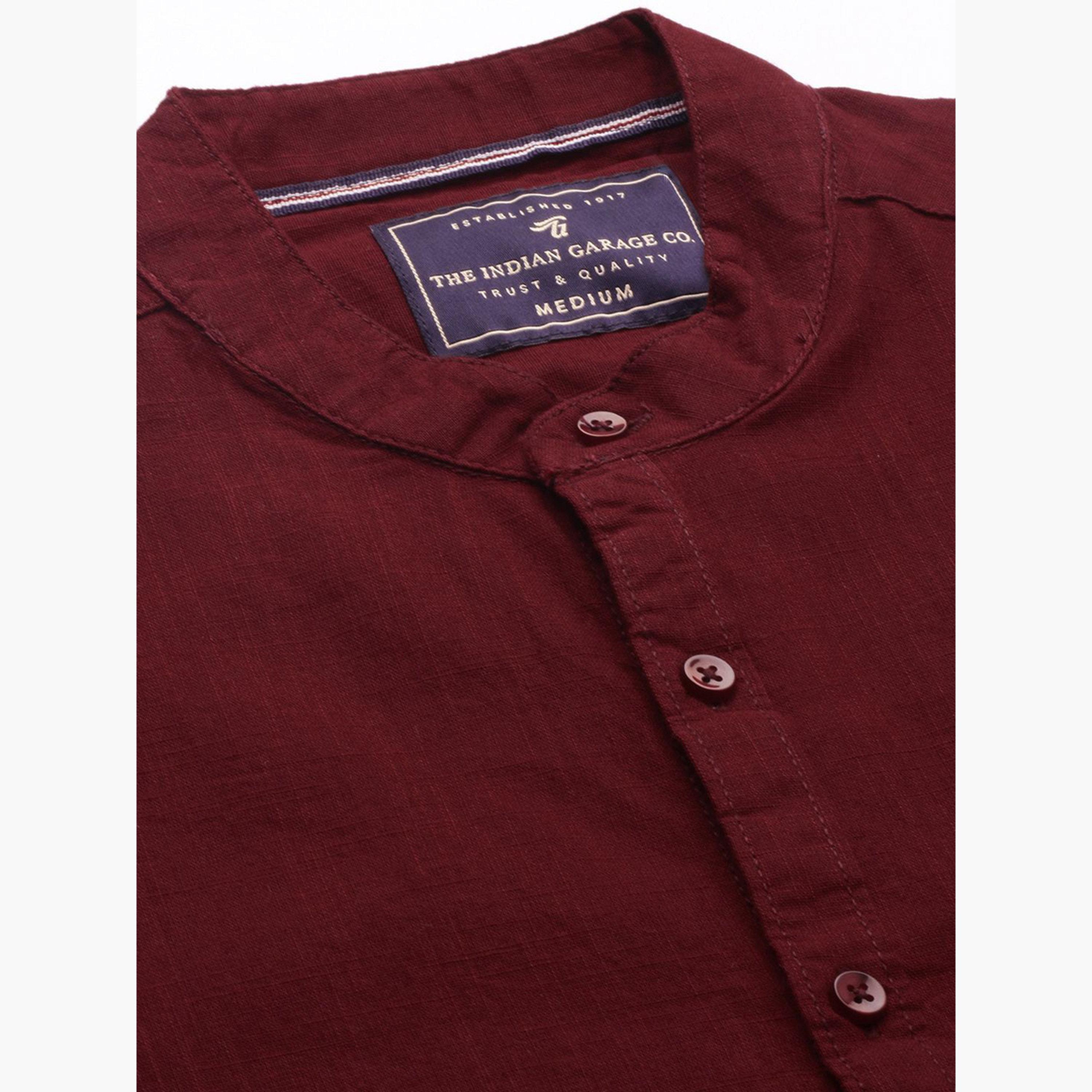 ذا انديان كراج كو × ستايلي - قميص رجالي سادة ياقة ماندرين لون مارون-men-clothing-shirts-image-5