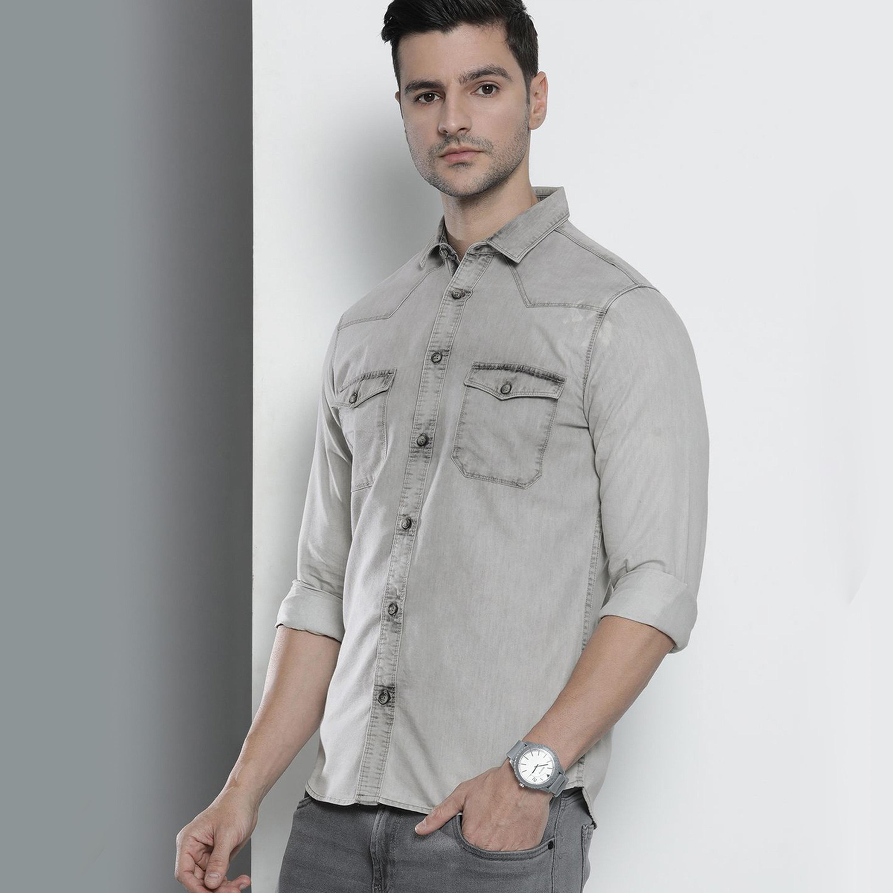 The Indian Garage Co X Styli Men Grey Washed Casual Shirt-men-clothing-shirts-image-1