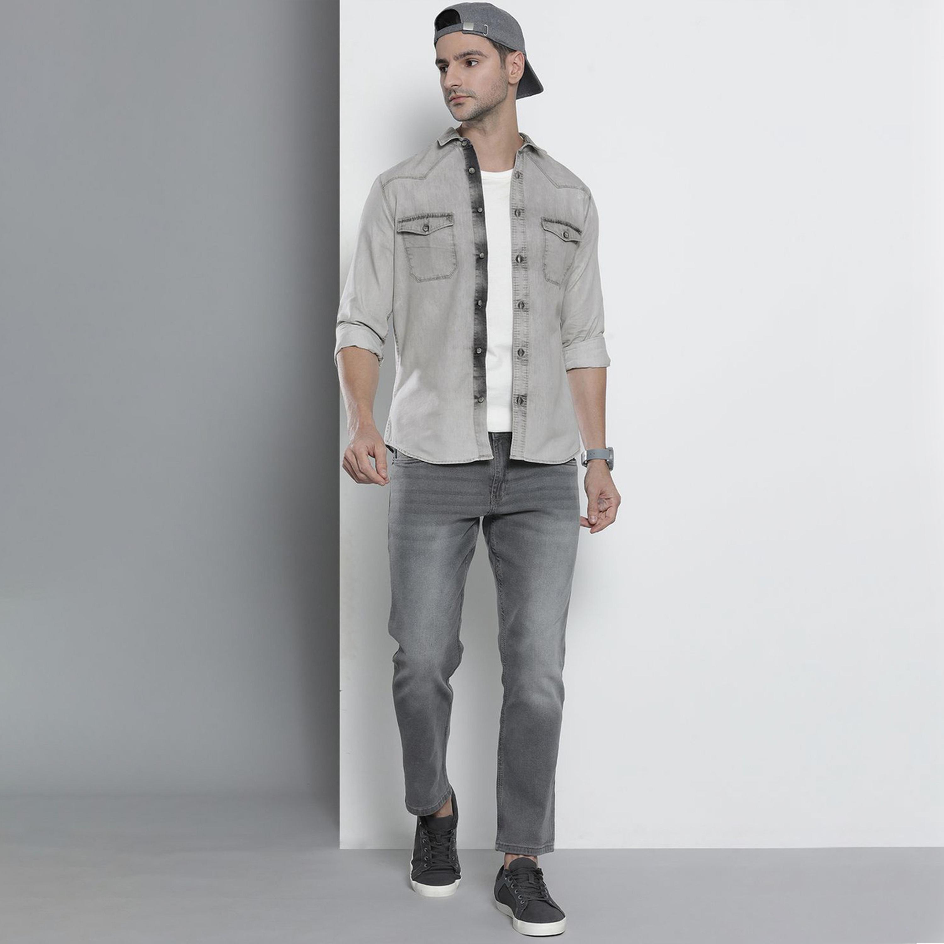 ذا انديان كراج كو × ستايلي - قميص رجالي كاجوال لون رمادي-men-clothing-shirts-image-2