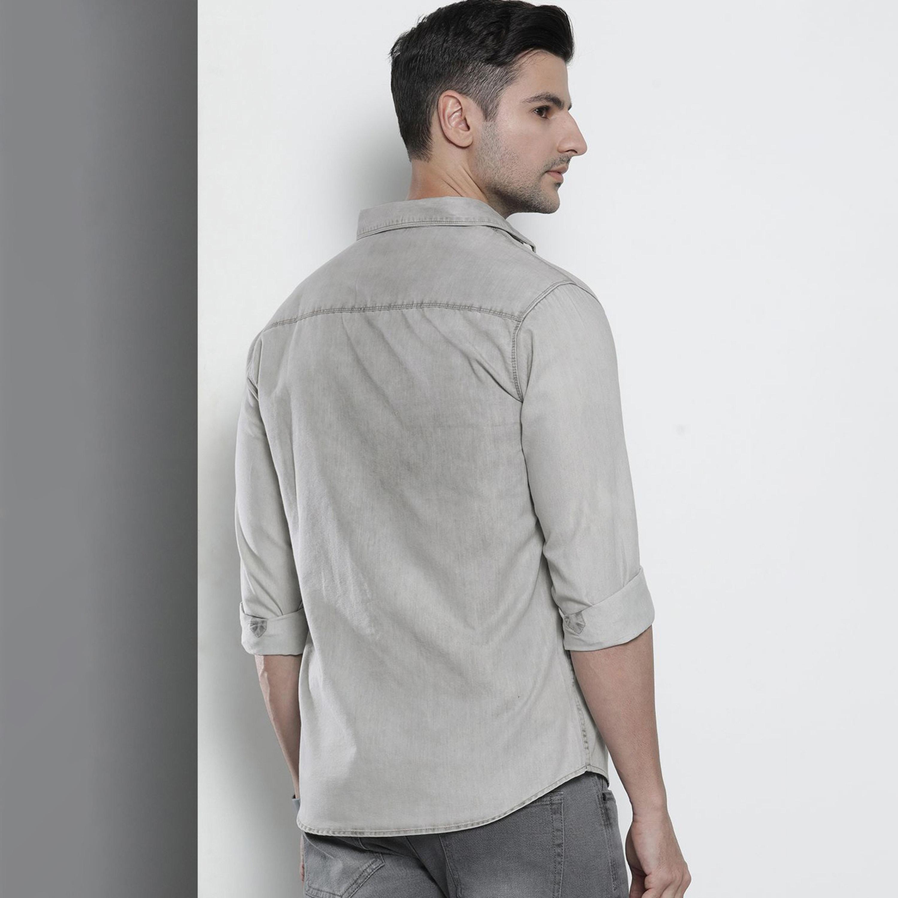 ذا انديان كراج كو × ستايلي - قميص رجالي كاجوال لون رمادي-men-clothing-shirts-image-3