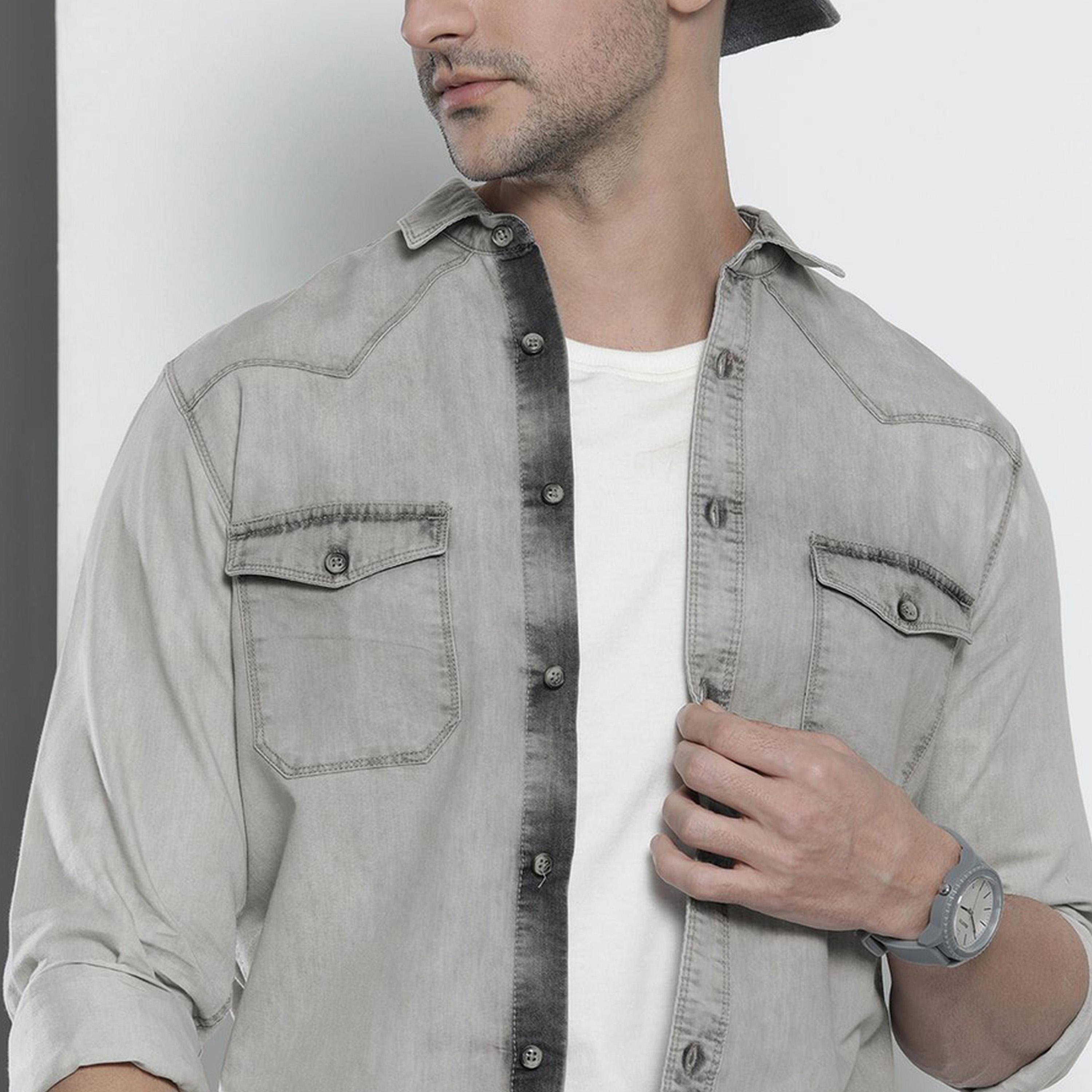 ذا انديان كراج كو × ستايلي - قميص رجالي كاجوال لون رمادي-men-clothing-shirts-image-4