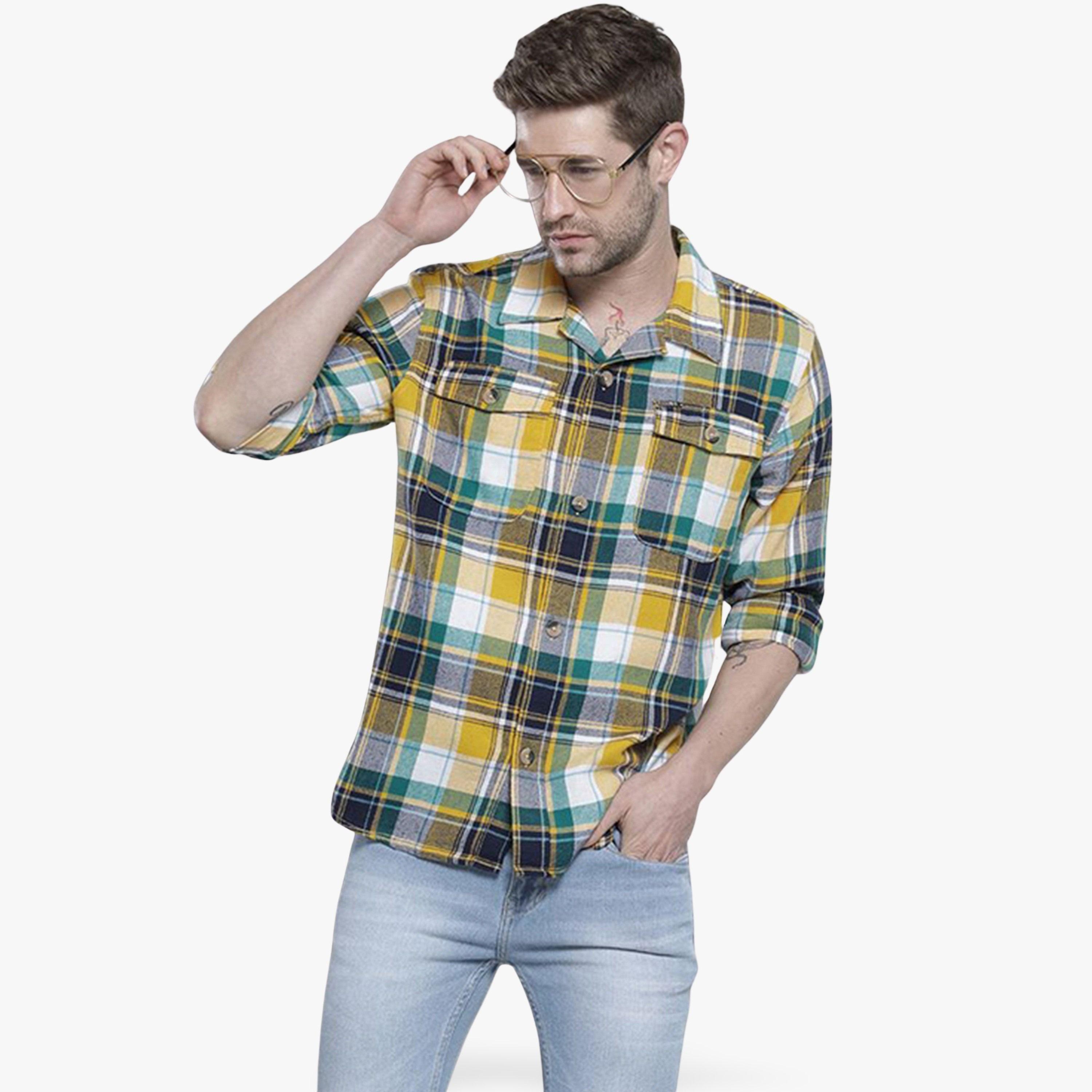 ذا انديان كراج كو × ستايلي - قميص رجالي منقوش لون أصفر-men-clothing-shirts-image-1