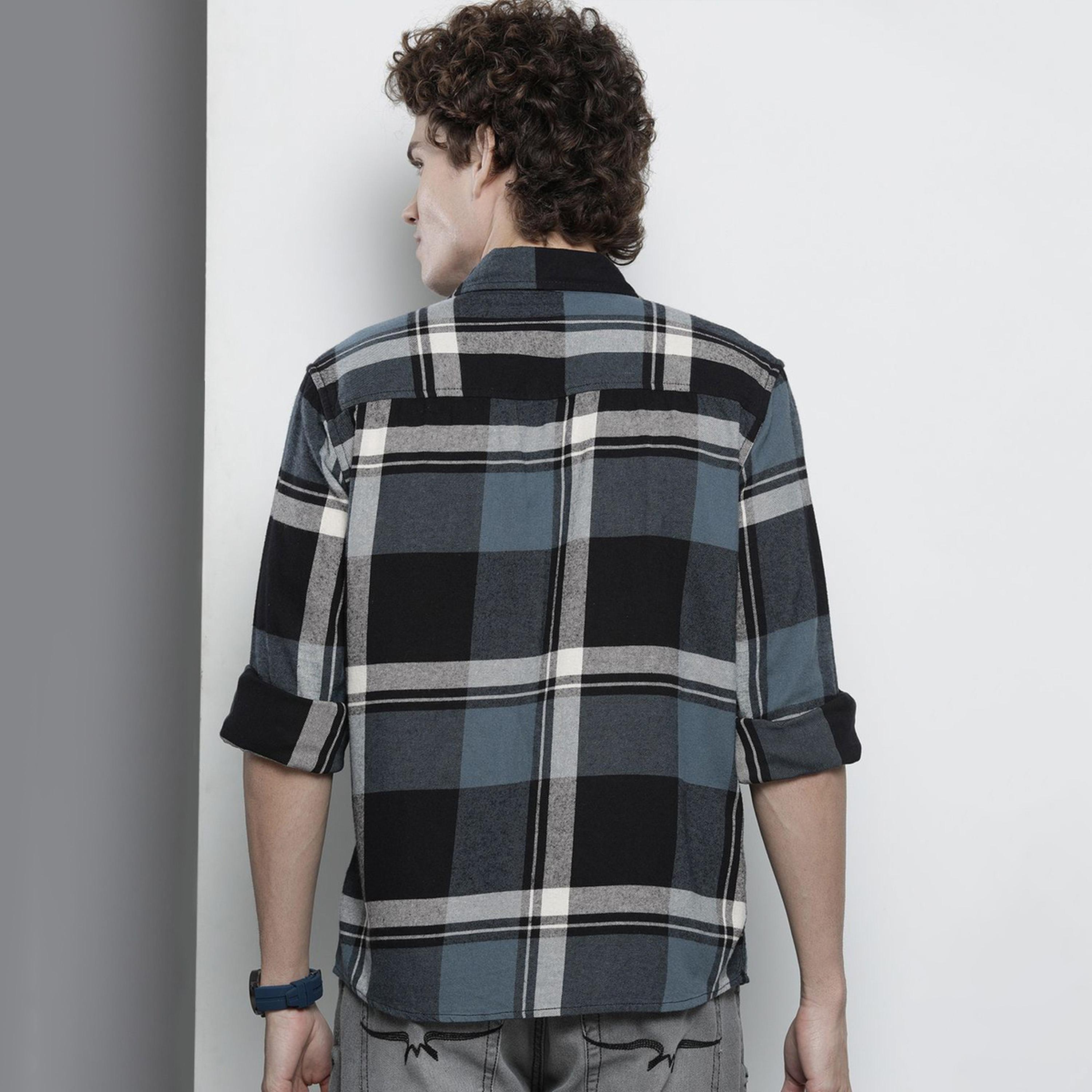 ذا انديان كراج كو × ستايلي - قميص رجالي منقوش مع جيب قابل للطي لون أزرق مخضر-men-clothing-shirts-image-3
