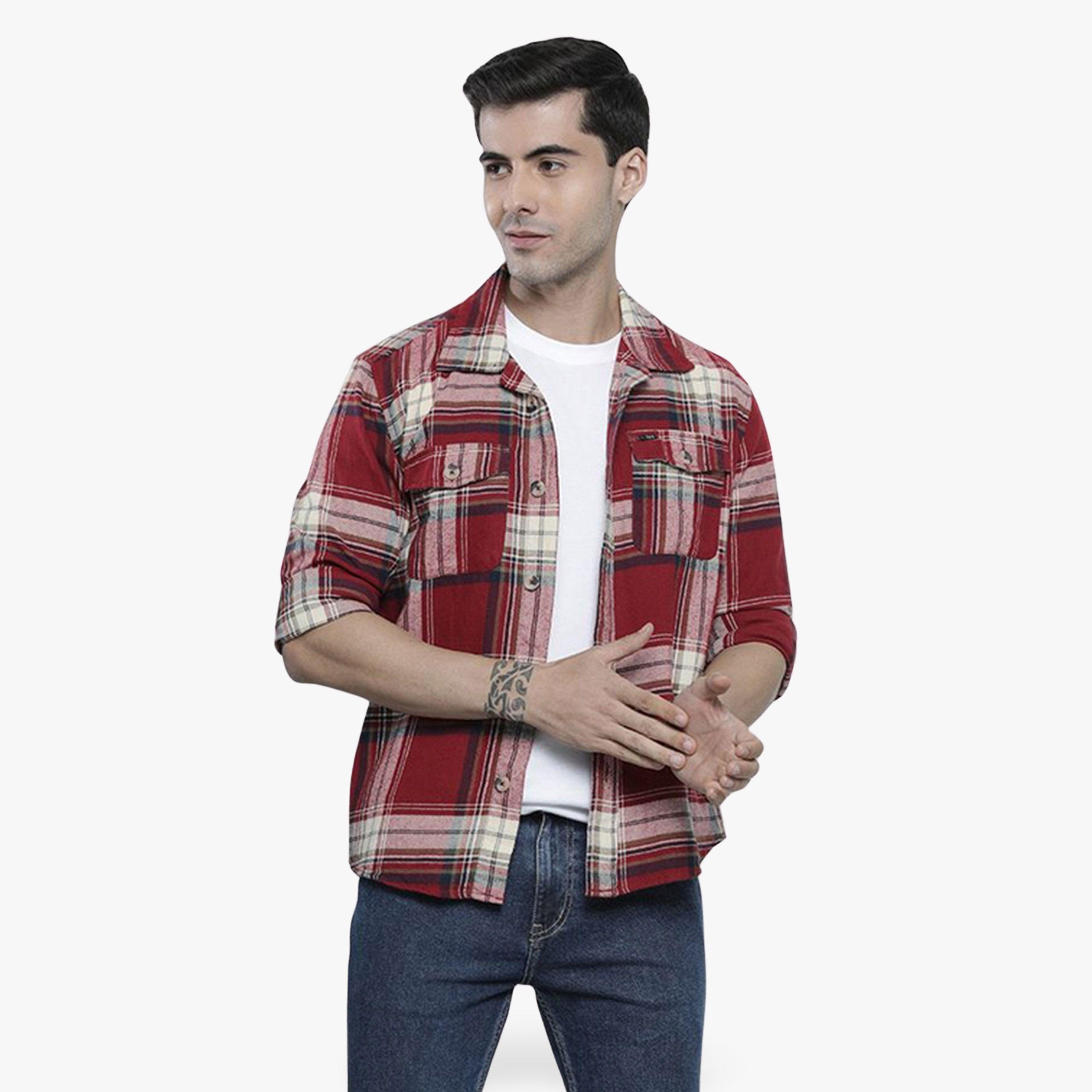 ذا انديان كراج كو × ستايلي - قميص رجالي كاجوال منقوش لون مارون-men-clothing-shirts-image-1