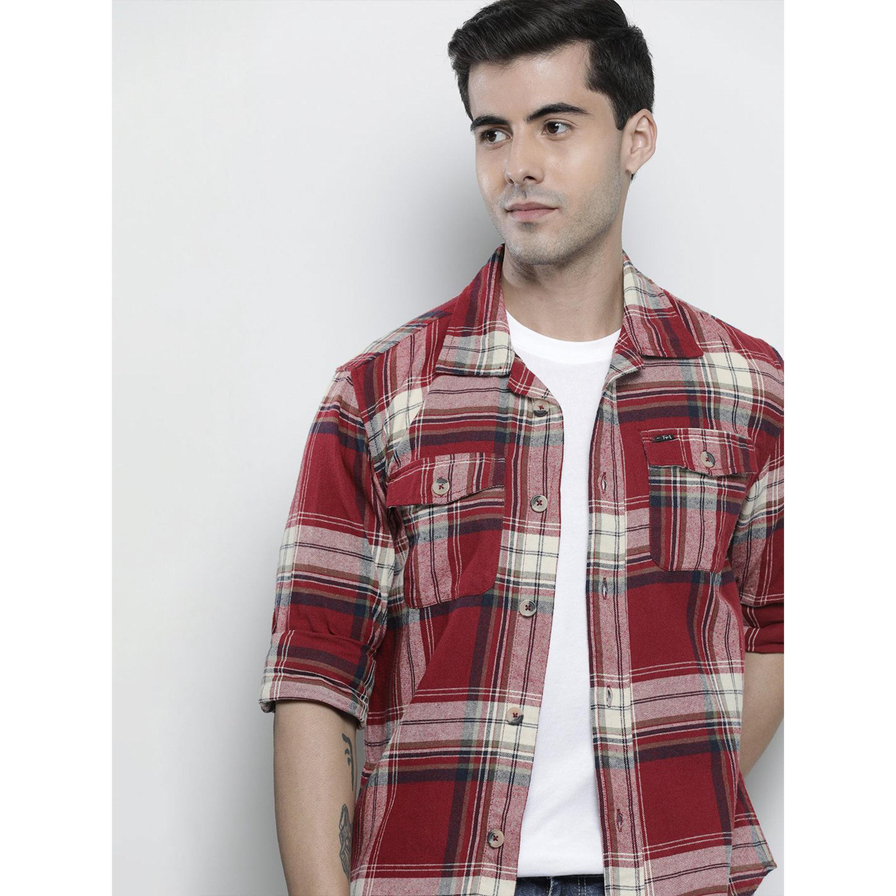 ذا انديان كراج كو × ستايلي - قميص رجالي كاجوال منقوش لون مارون-men-clothing-shirts-image-2