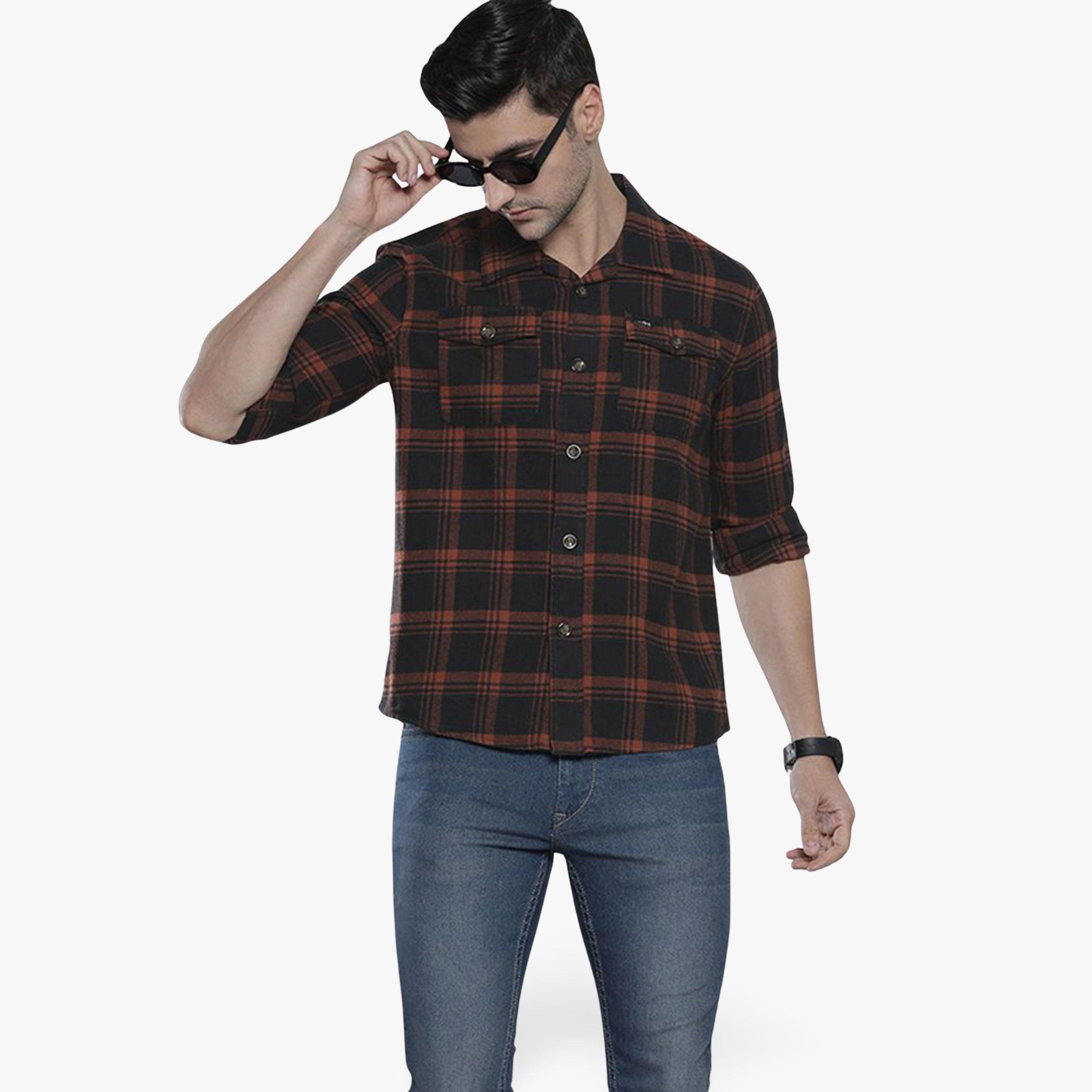 The Indian Garage Co X Styli Men Black Plaid Regular Fit Shirt-men-clothing-shirts-image-1