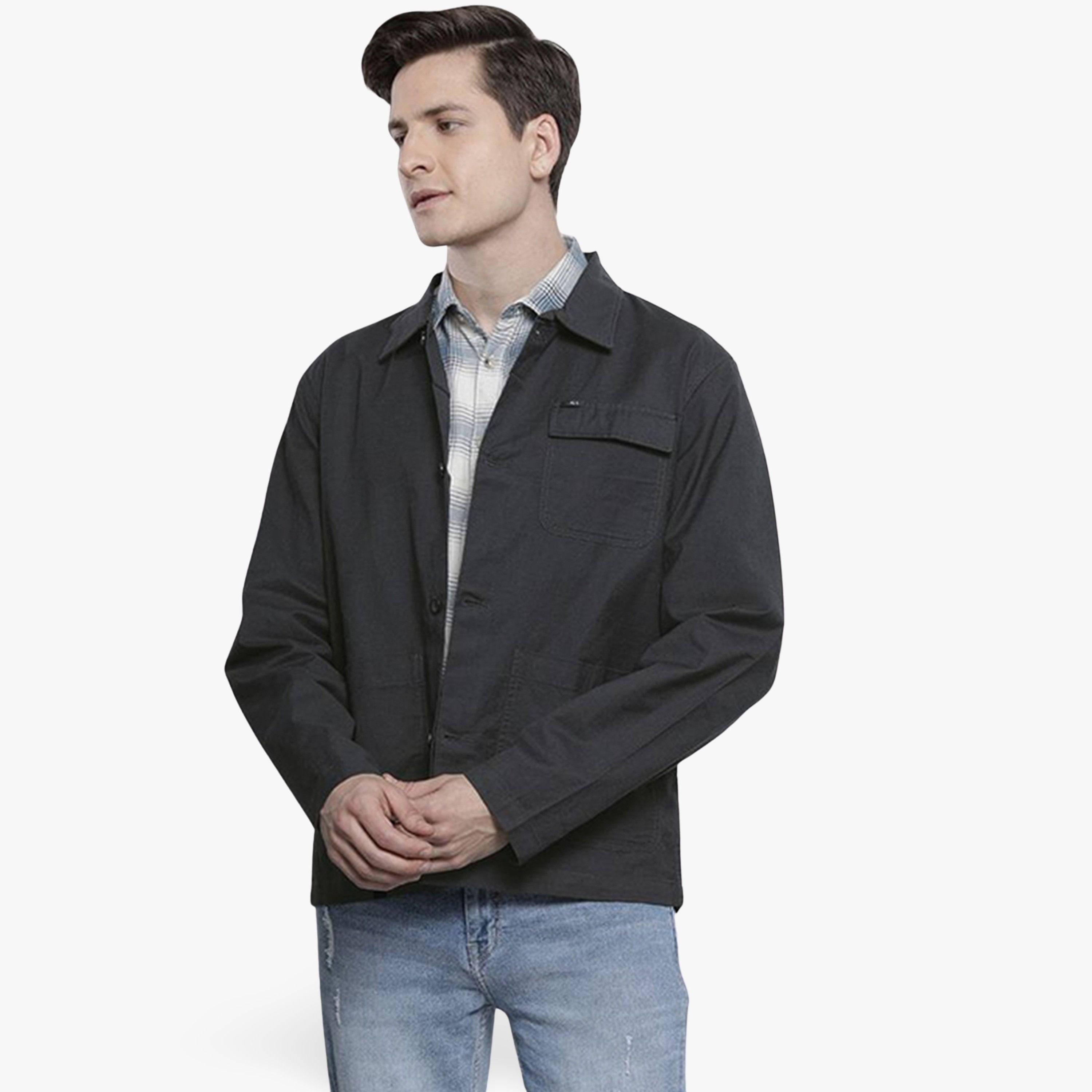 ذا انديان كراج كو × ستايلي - قميص رجالي رمادي سادة بياقة واسعة-men-clothing-shirts-image-1