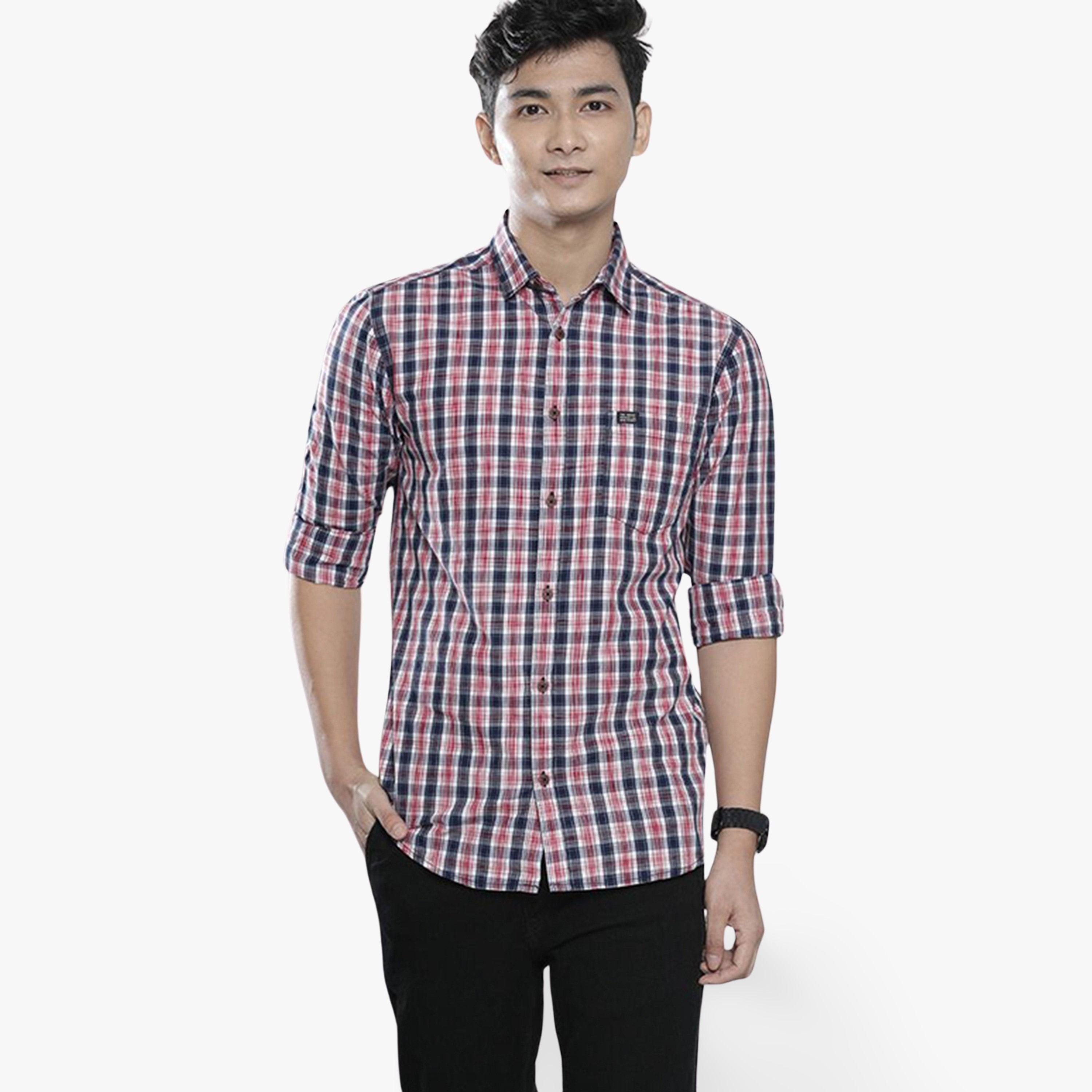 ذا انديان كراج كو × ستايلي - قميص رجالي كاجوال منقوش لون أحمر-men-clothing-shirts-image-1