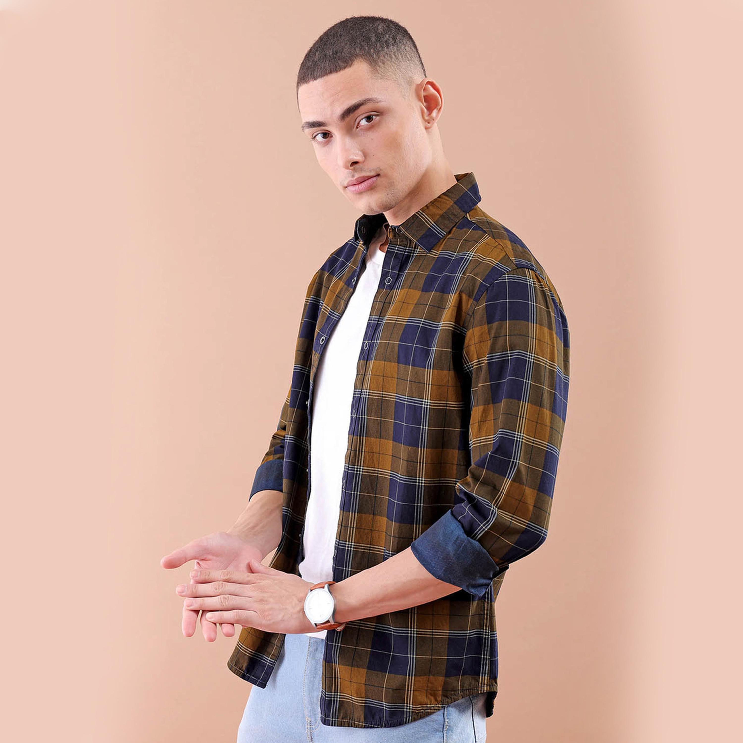 The Indian Garage Co X Styli Men Mustard Checked Casual Shirt-men-clothing-shirts-image-3