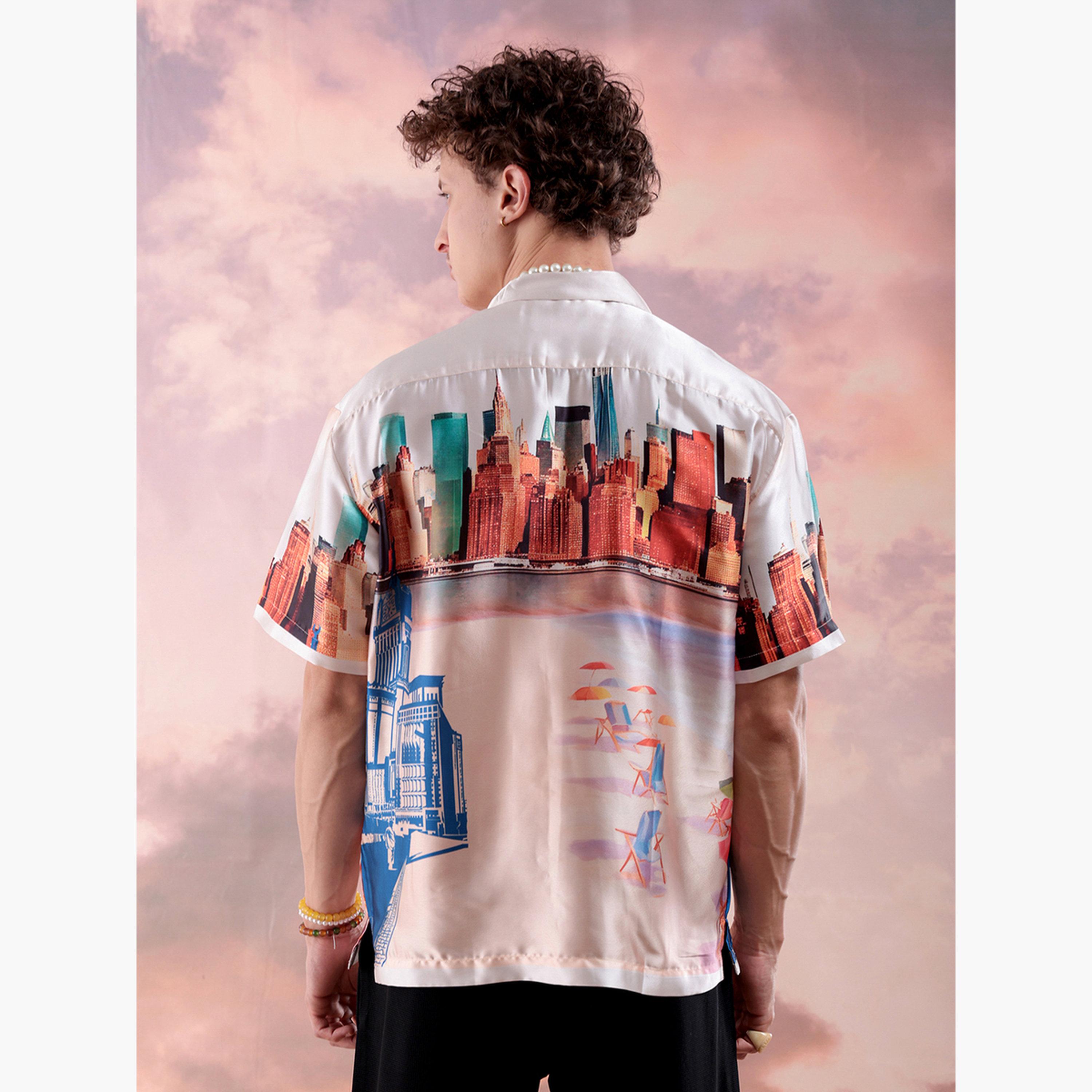 ذا انديان كراج كو × ستايلي - قميص رجالي مريح بطباعة غرافيكية لون كريمي-men-clothing-shirts-image-3