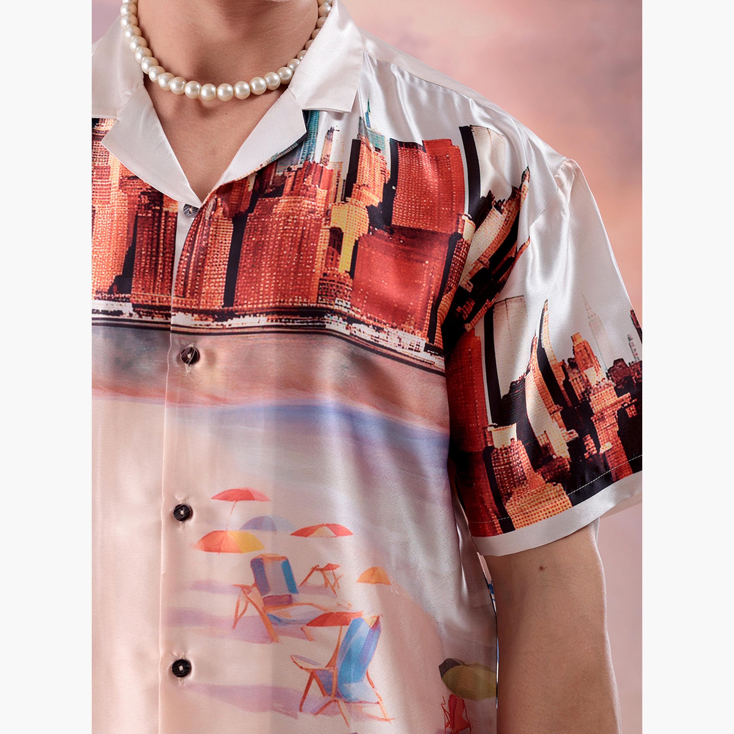 ذا انديان كراج كو × ستايلي - قميص رجالي مريح بطباعة غرافيكية لون كريمي-men-clothing-shirts-image-5