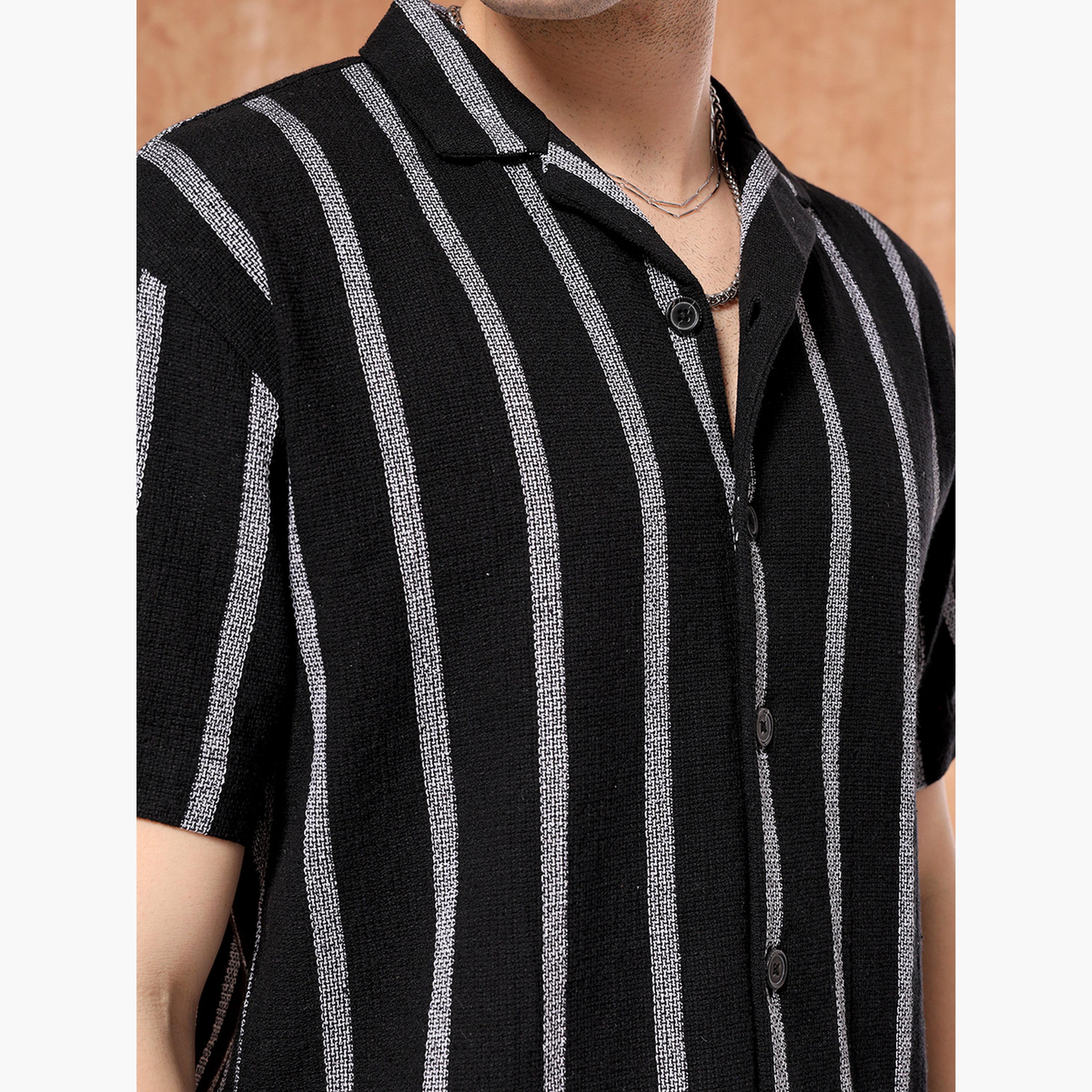 The Indian Garage Co X Styli Men Black Striped Spread Collar Shirt-men-clothing-shirts-image-5