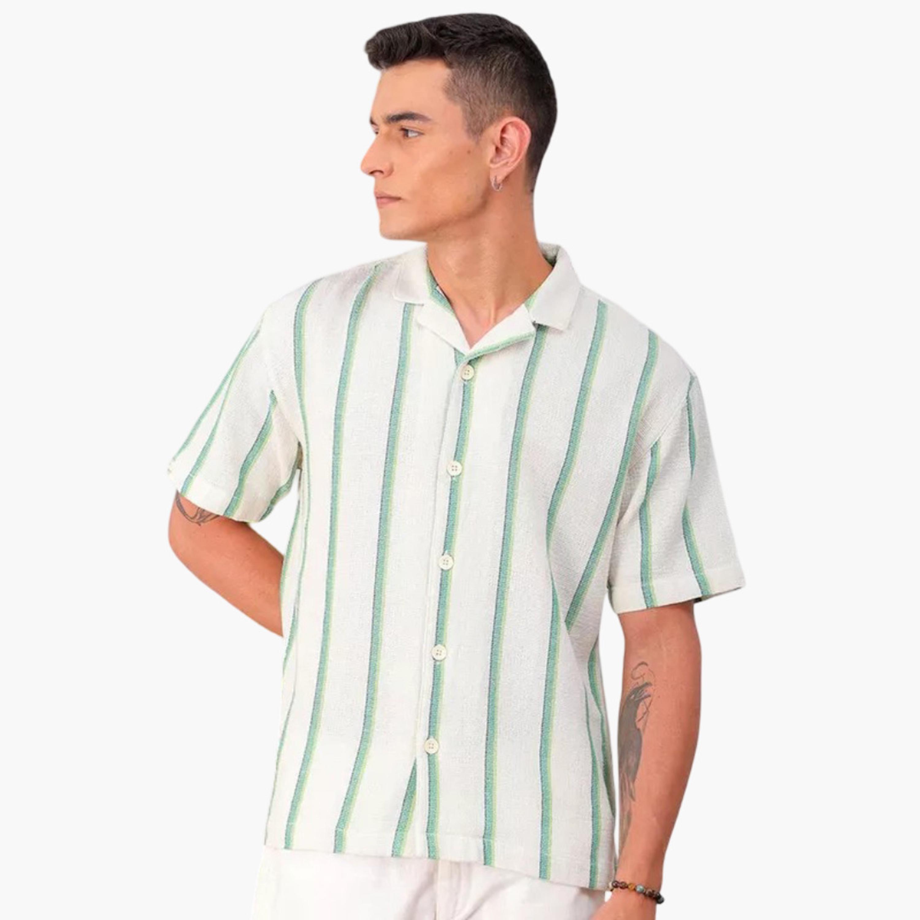 The Indian Garage Co X Styli Men Cream Striped Resort Collar Shirt-men-clothing-shirts-image-4