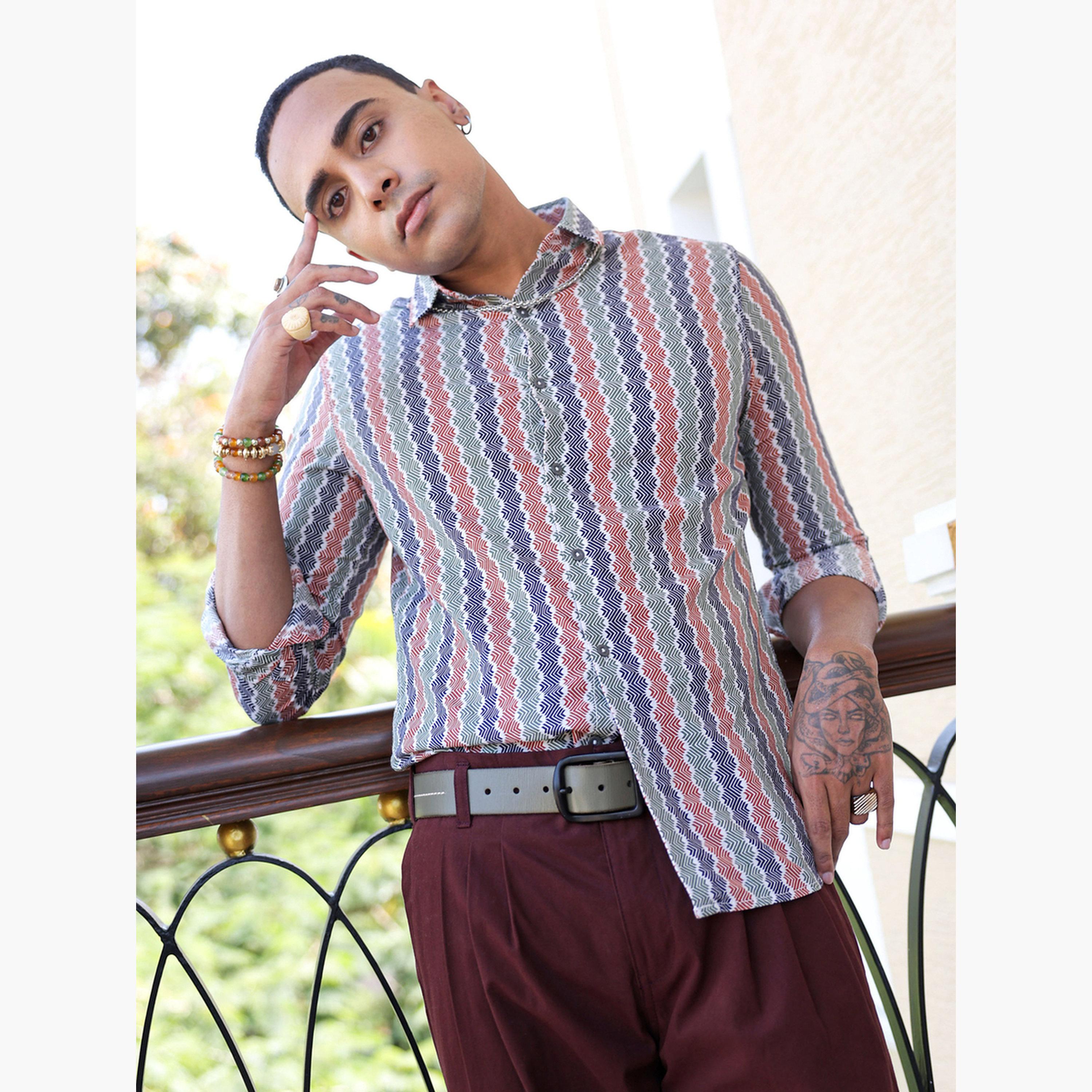 ذا انديان كراج كو × ستايلي - قميص رجالي تصميم نحيف بطبعة عليه عدة طبعات-men-clothing-shirts-image-1