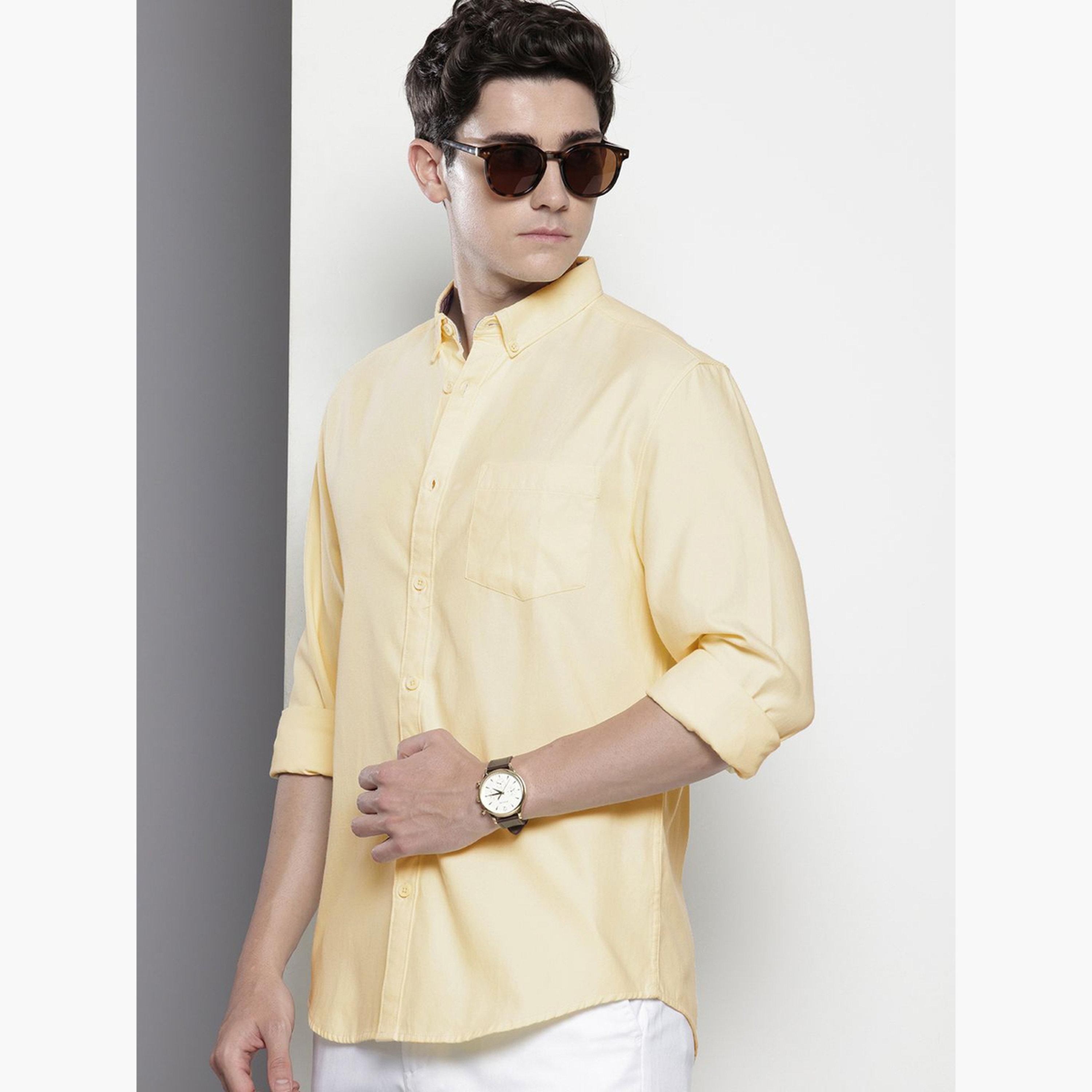 ذا انديان كراج كو × ستايلي - قميص رجالي كاجوال بياقة وأزرار لون أصفر-men-clothing-shirts-image-1